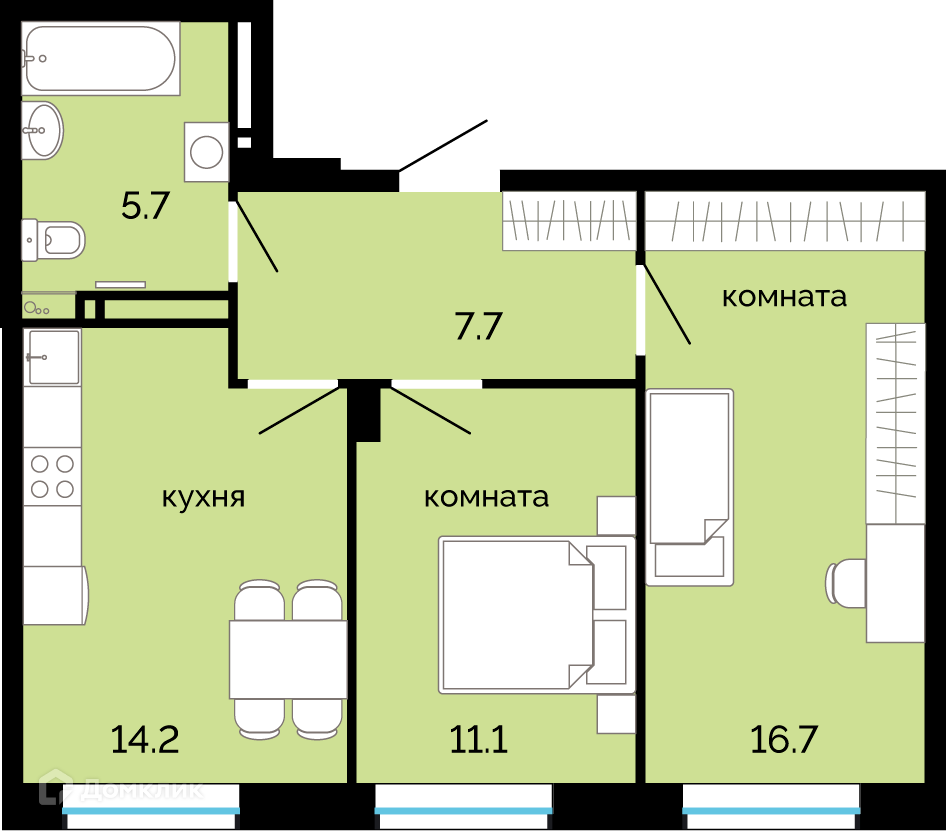 Купить 2-комнатную квартиру, 55.4 м² в ЖК Красное яблоко по адресу Пермь,  улица Яблочкова, 5к4, недорого – Домклик