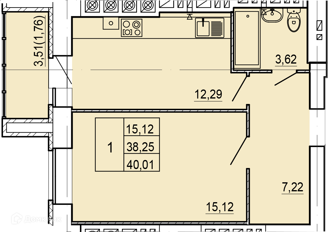 Купить 1-комнатную квартиру, 40.01 м² в ЖК Высотка на Боровой по адресу  Кострома, посёлок Первомайский, Боровая улица, 34В, недорого – Домклик