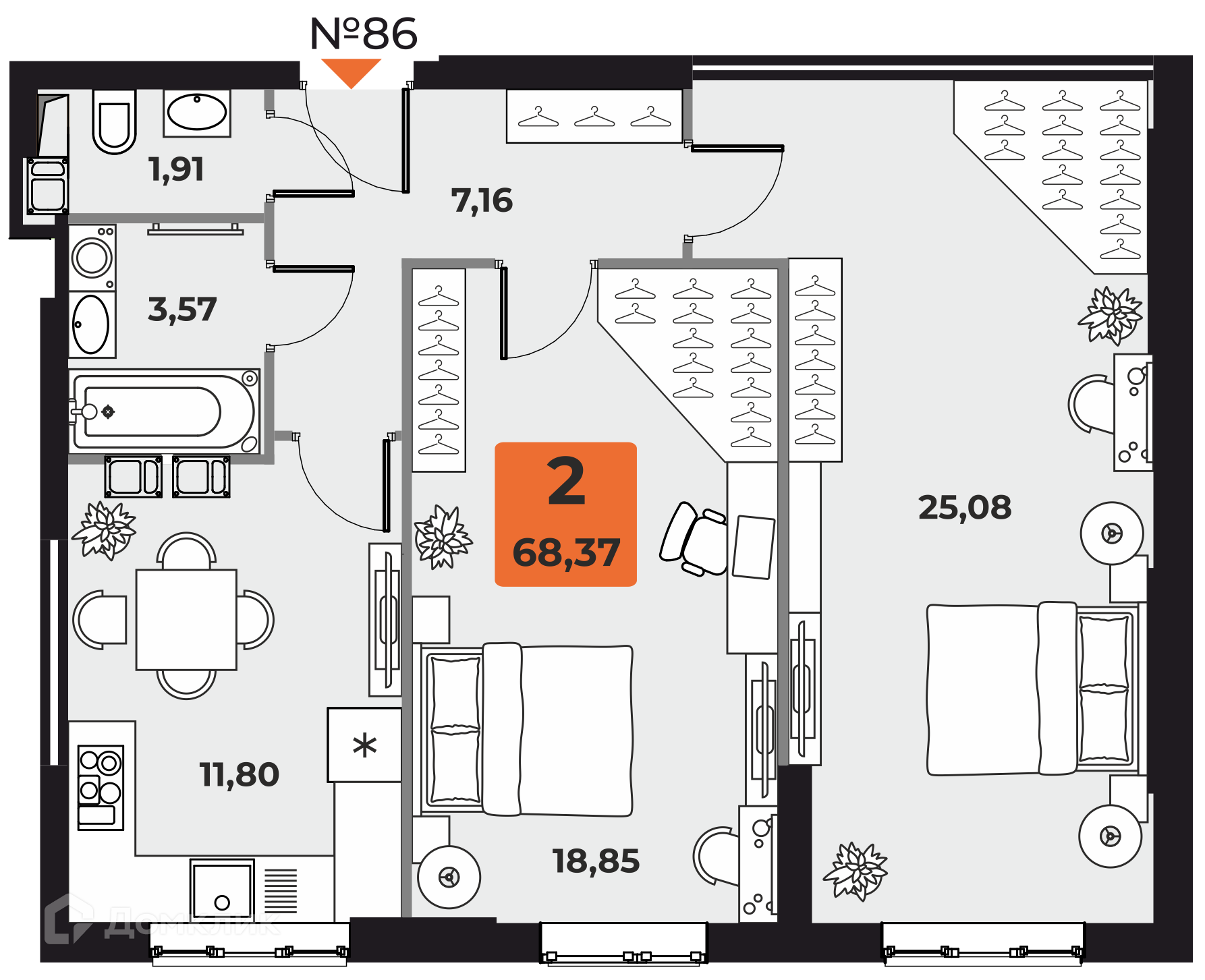 Купить 2-комнатную квартиру, 68.37 м² в ЖК Капитал по адресу Самара, улица  Санфировой, 95В, недорого – Домклик