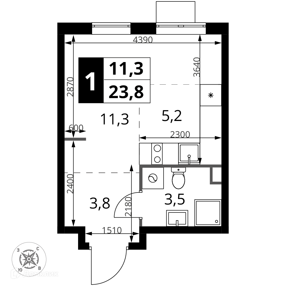 Купить студию, 23.8 м² в ЖК 1-й Шереметьевский по адресу Московская  область, Химки, Комсомольская улица, 16к1, недорого – Домклик