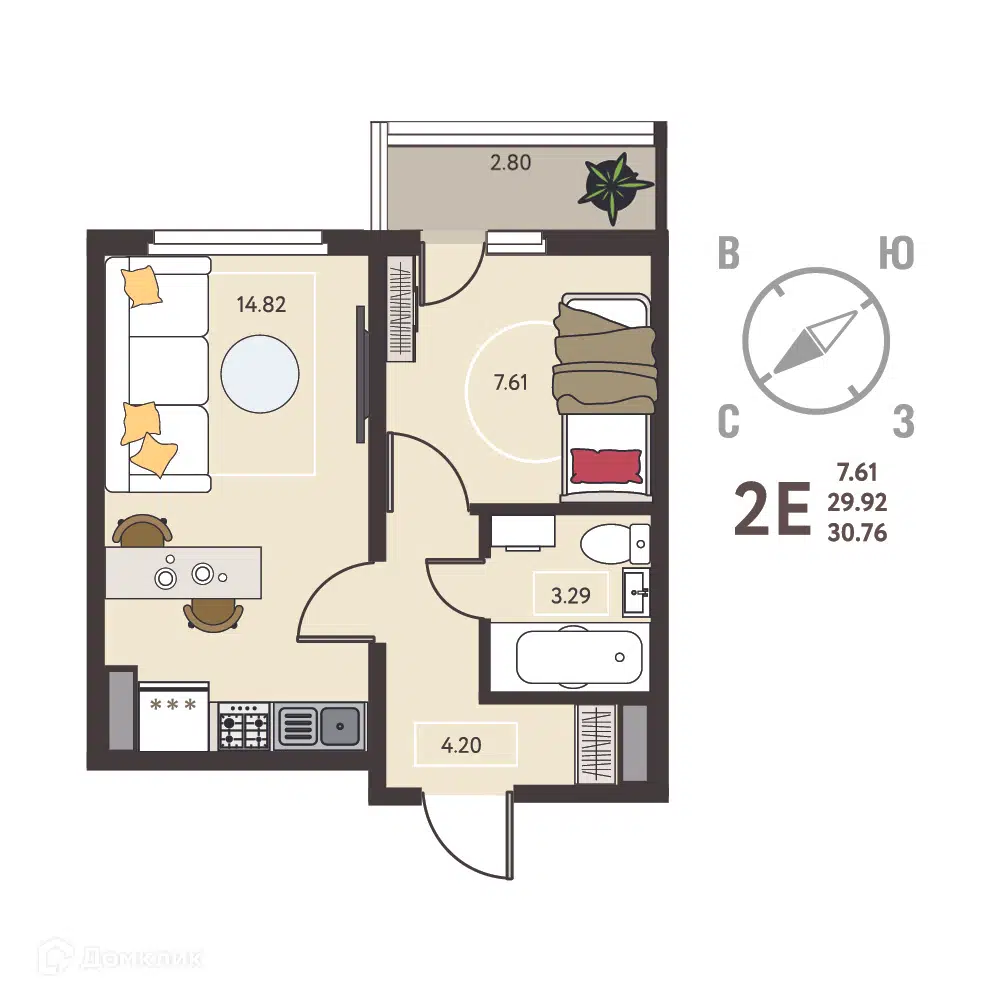 Купить 1-комнатную квартиру, 30.76 м² в ЖК Инстеп.Механизаторов по адресу  Липецк, жилой комплекс Инстеп. Механизаторов, недорого – Домклик