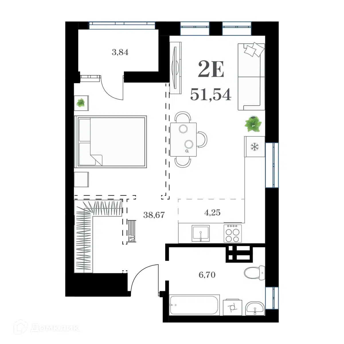 Купить 2-комнатную квартиру, 51.54 м² в ЖК Амурский по адресу Приморский  край, Владивосток, улица Леонова, 54, недорого – Домклик