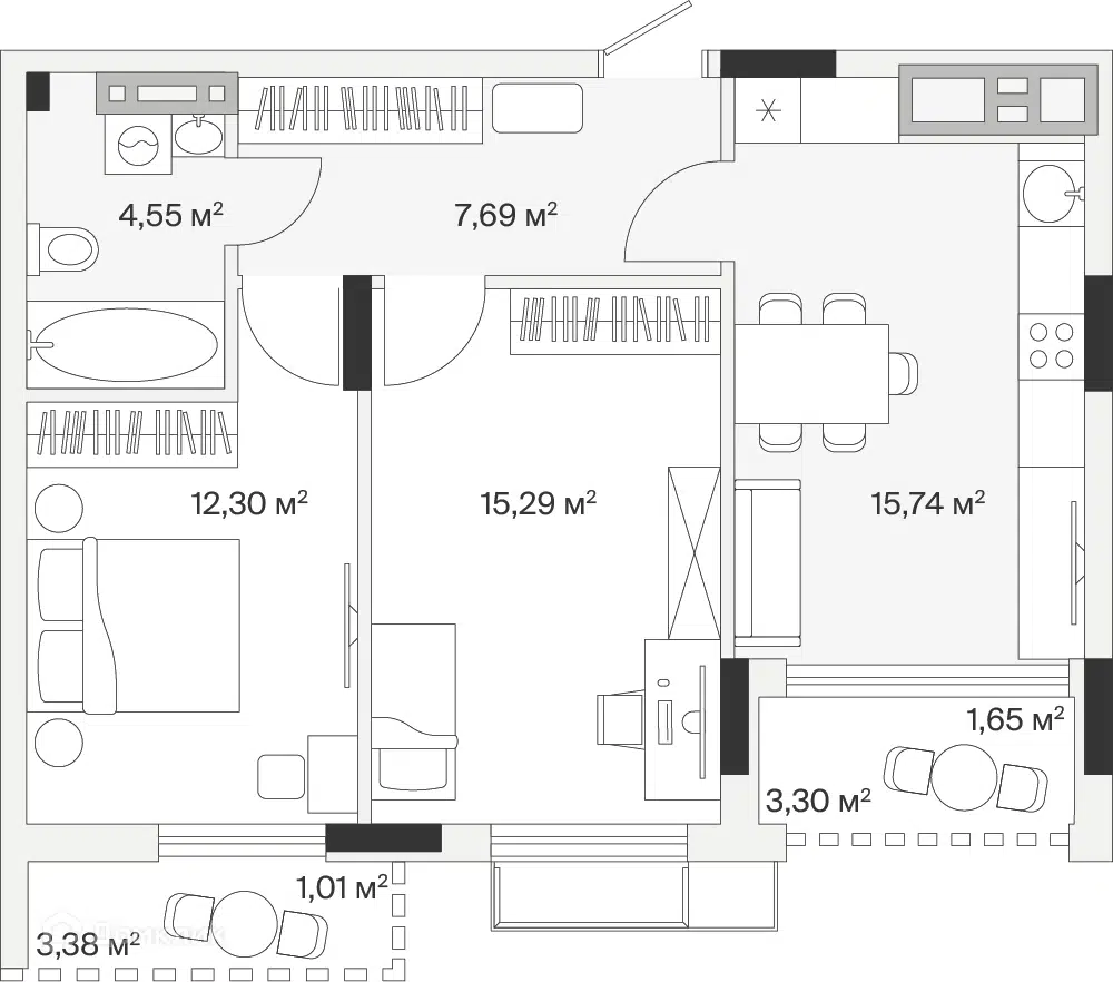 Купить 2-комнатную квартиру, 58.23 м² в ЖК АЭРО по адресу Калининградская  область, Гурьевский муниципальный округ, посёлок Малое Исаково, 2-й  Портовый переулок, недорого – Домклик