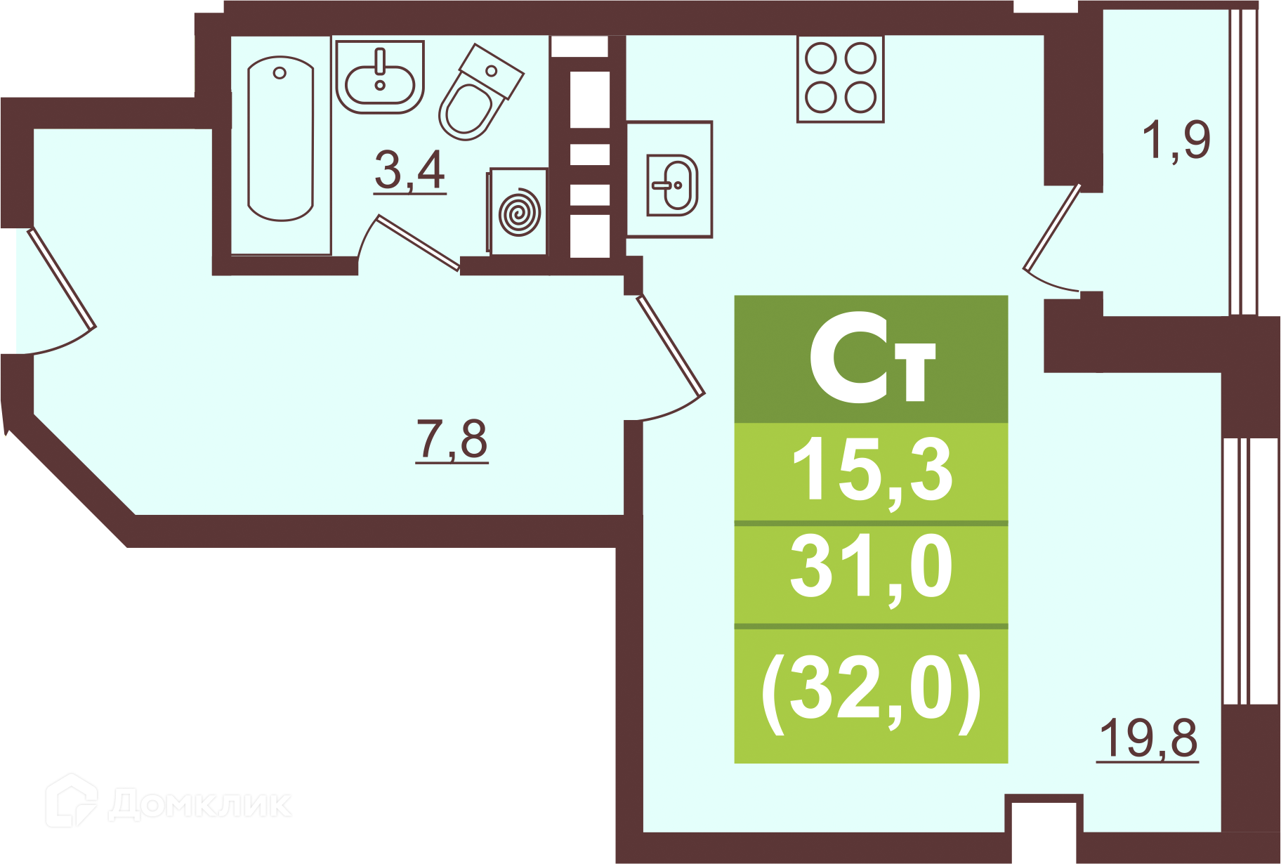 Купить студию, 31 м² в ЖК Дом по ул. Братьев Кашириных по адресу Челябинск,  улица Братьев Кашириных, 98, недорого – Домклик