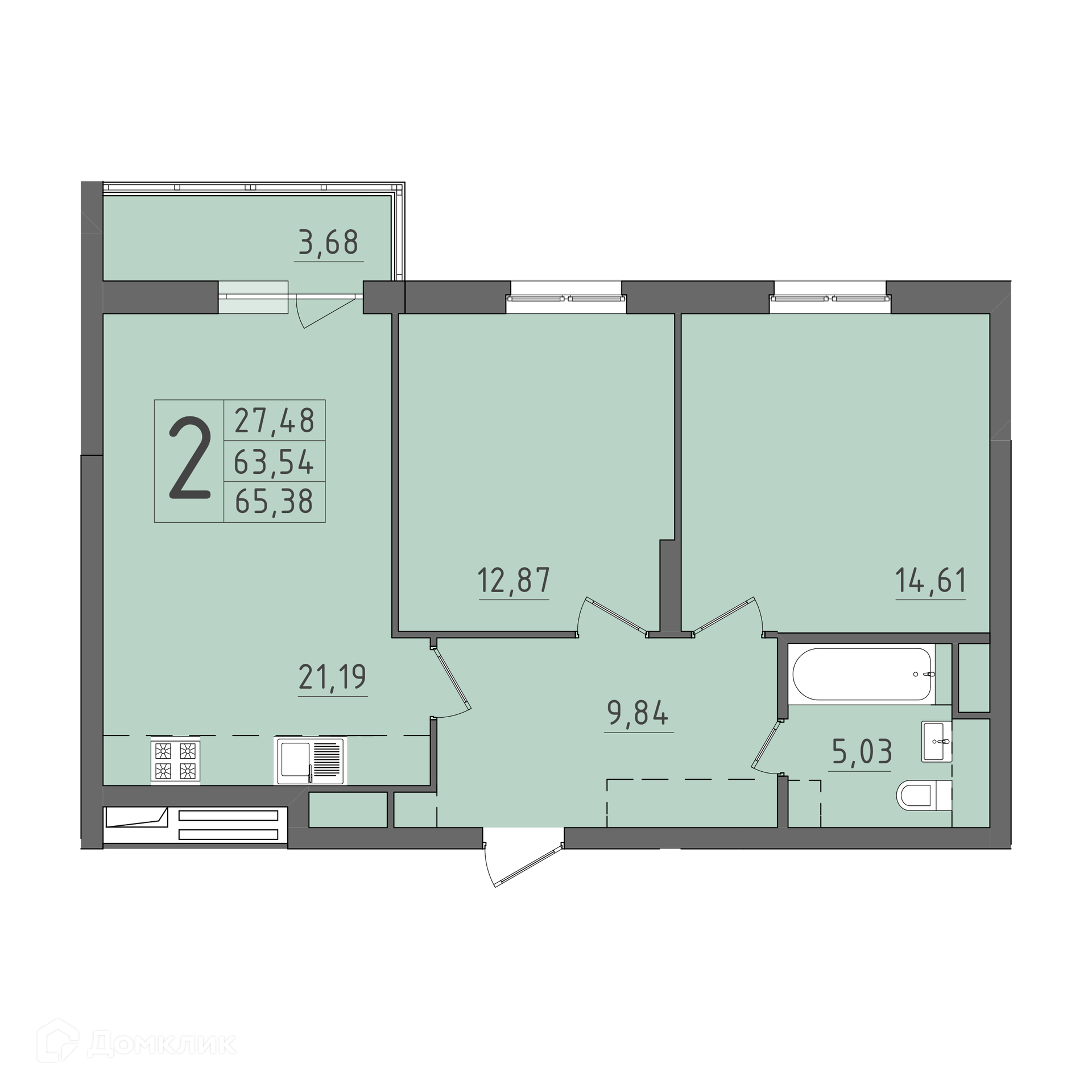 Купить 2-комнатную квартиру, 65.38 м² в ЖК На Кирова по адресу Республика  Мордовия, Саранск, улица Кирова, недорого – Домклик