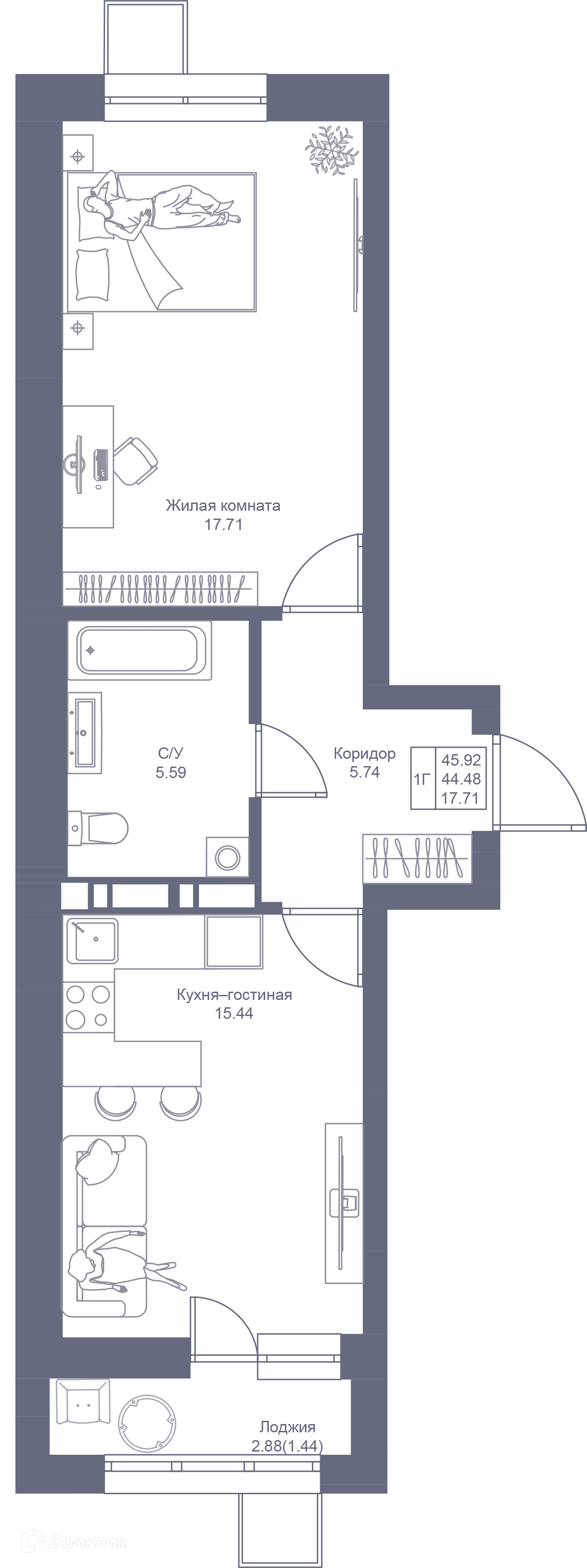 Купить 1-комнатную квартиру, 45.92 м² в ЖК Мой Ритм по адресу Республика  Татарстан, Казань, жилой комплекс Мой Ритм, недорого – Домклик