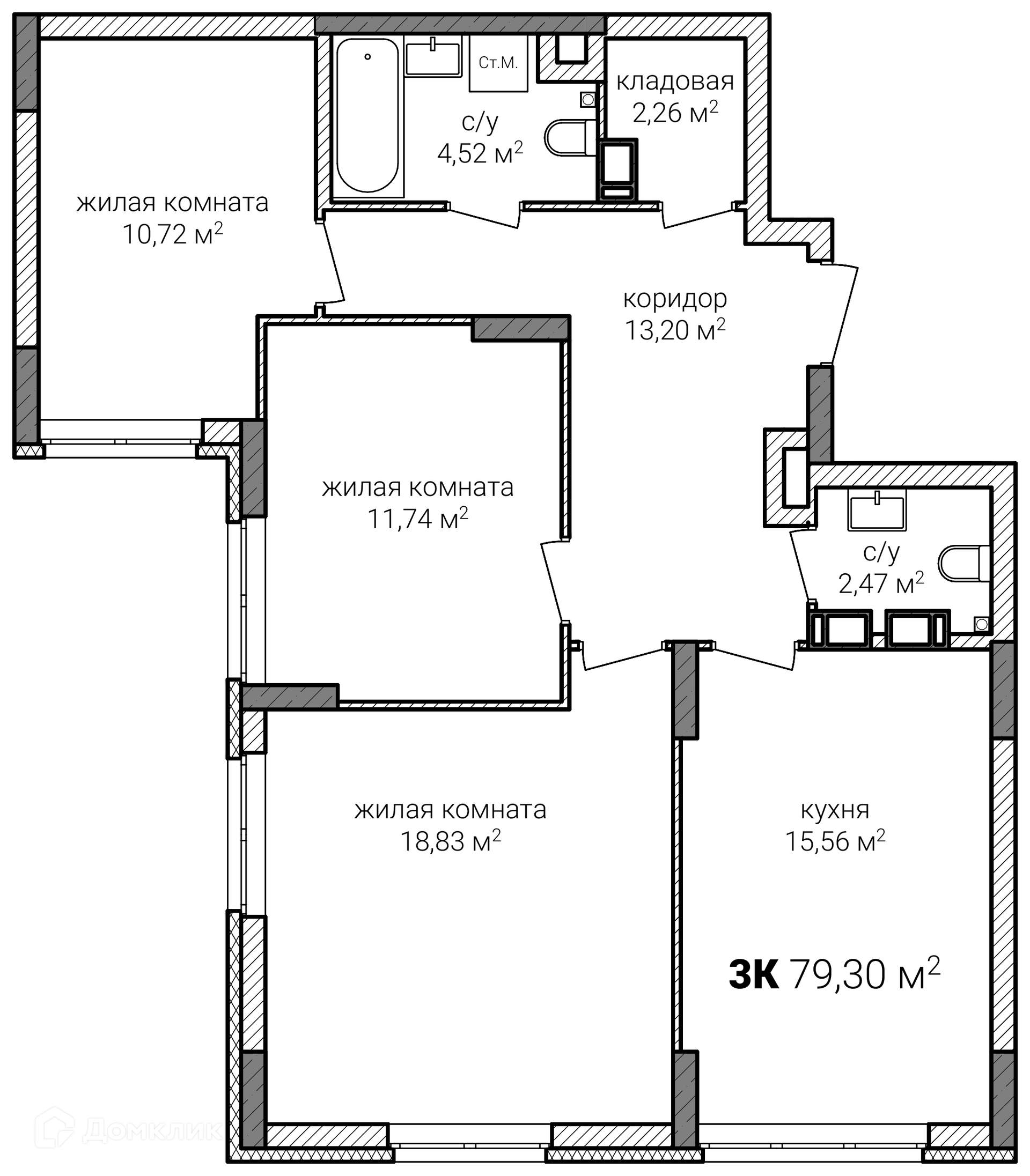 Купить 3-комнатную квартиру, 79.3 м² в ЖК ЗЕНИТ по адресу Нижний Новгород,  улица Героя Советского Союза Аристархова, 1, недорого – Домклик