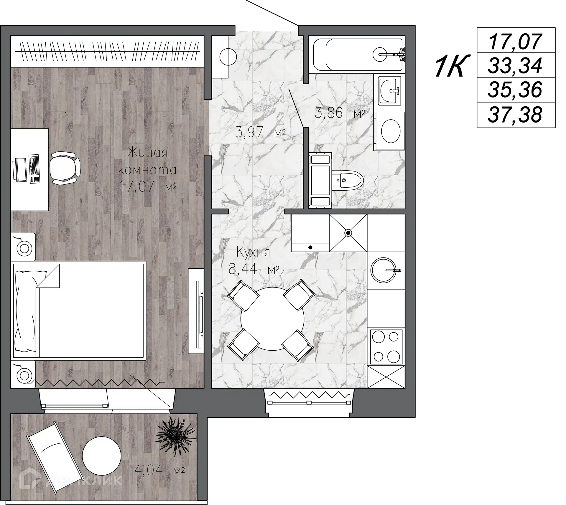 Купить 1-комнатную квартиру, 35.36 м² в ЖК ПОБЕДА по адресу Хабаровск,  улица Полины Осипенко, 35, недорого – Домклик