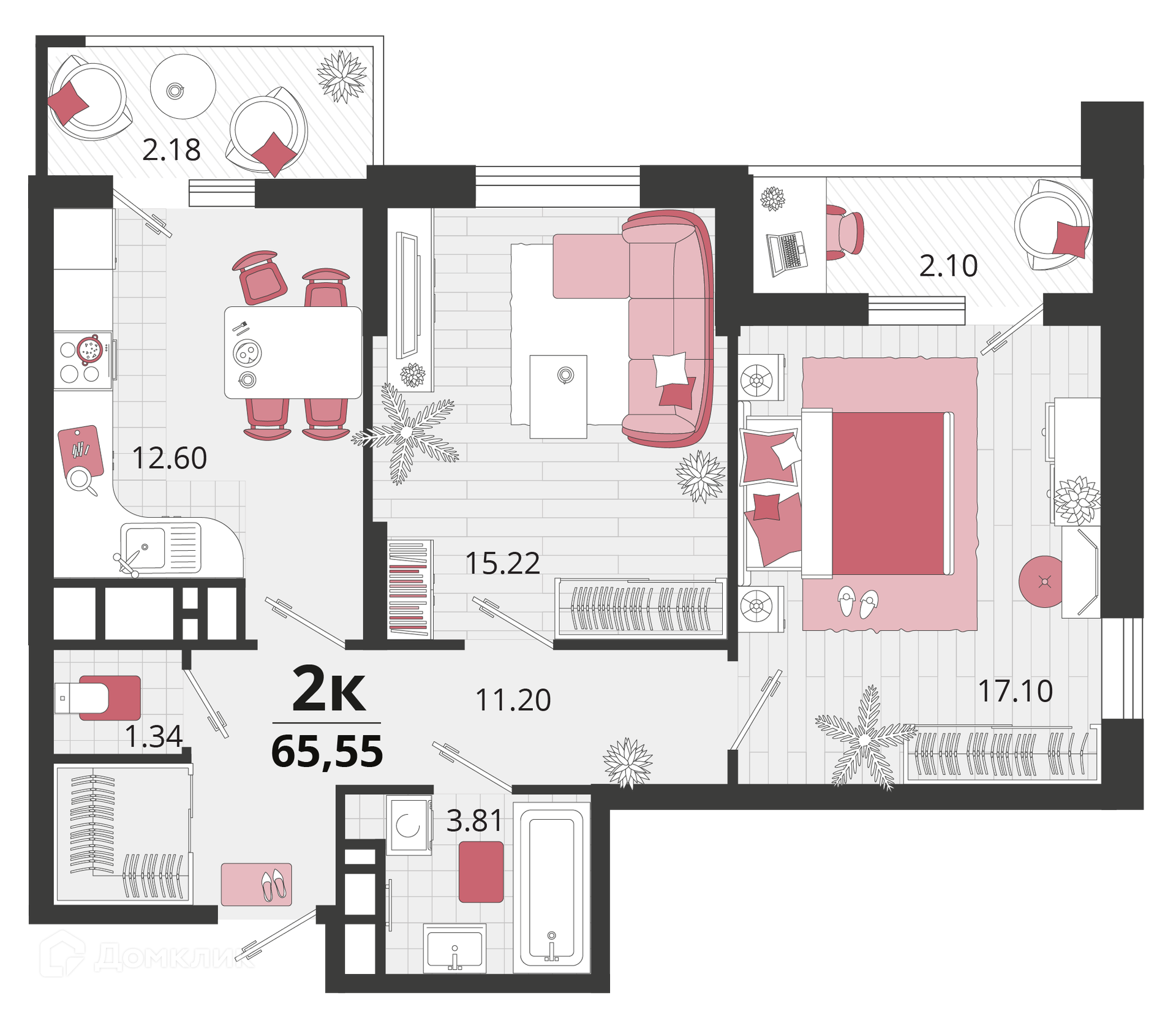 Купить 2-комнатную квартиру, 65.55 м² в ЖК Родные просторы по адресу  муниципальное образование Краснодар, посёлок Знаменский, Природная улица,  недорого – Домклик