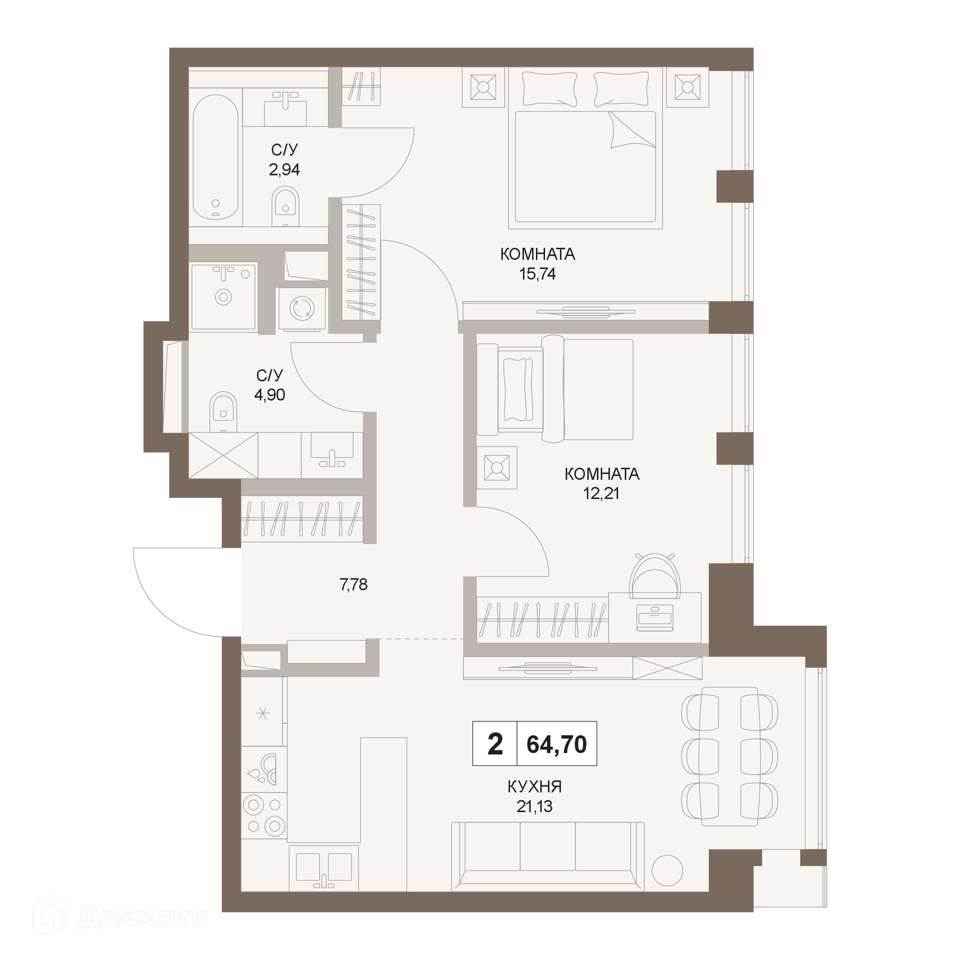 Купить 2-комнатную квартиру, 64.7 м² в ЖК The Five (Зе Файв) по адресу  Москва, 5-й Донской проезд, 15с4, метро , недорого – Домклик