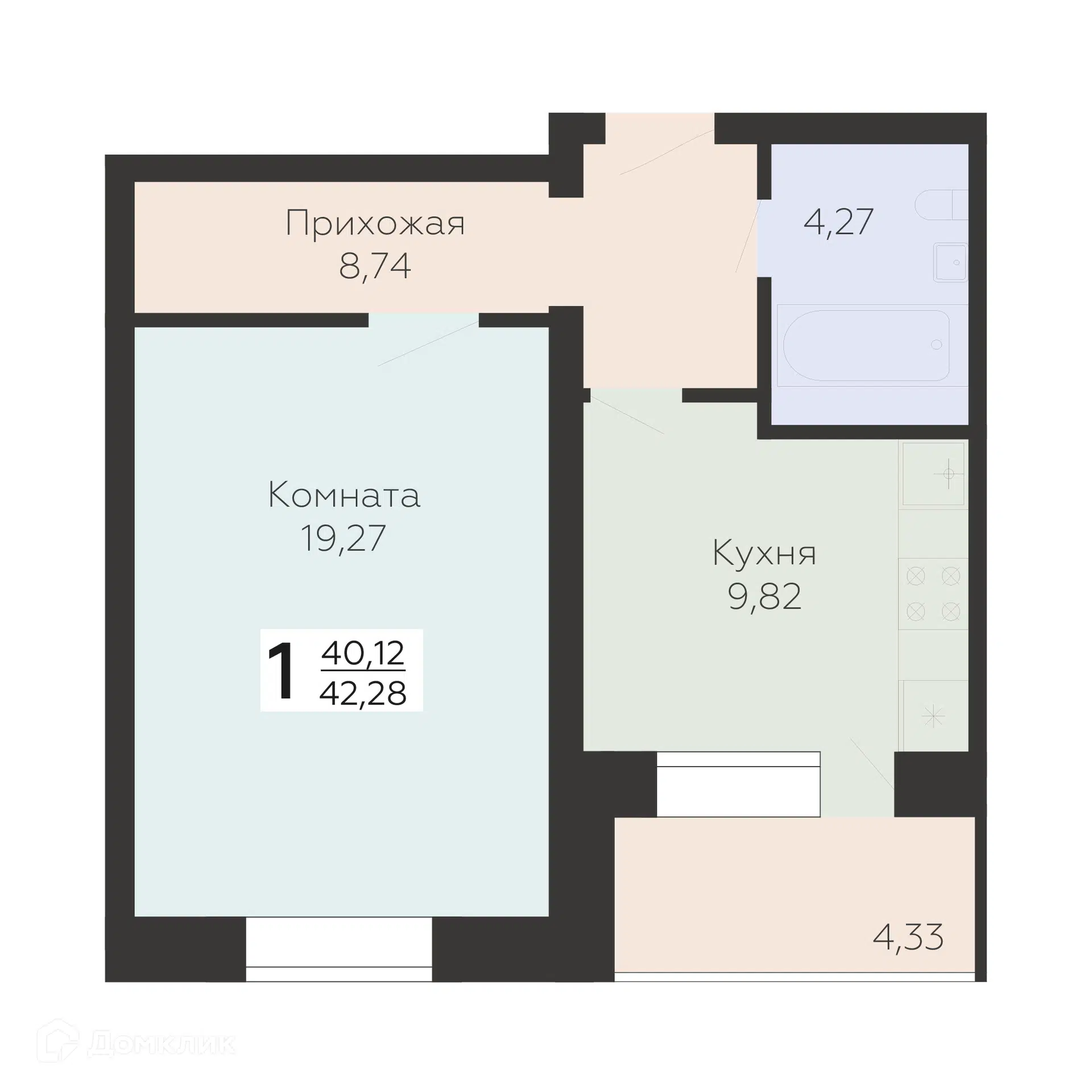 Купить 1-комнатную квартиру, 42.28 м² в ЖК Nova Парк (Нова Парк) по адресу  Орёл, улица Панчука, 83А, недорого – Домклик