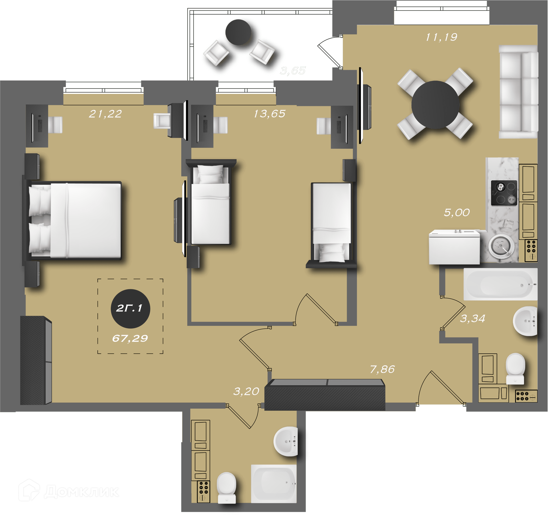 Купить 2-комнатную квартиру, 67.29 м² в ЖК City Park (Сити Парк) по адресу  Ханты-Мансийский автономный округ, Сургут, 51-й микрорайон, жилой комплекс  Сити Парк, недорого – Домклик