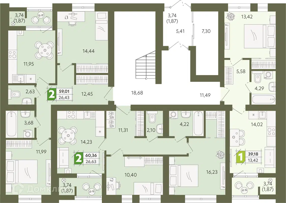 Купить 2-комнатную квартиру, 59.01 м² в ЖК Экопарк Сосны по адресу  Ульяновская область, Димитровград, улица Менделеева, недорого – Домклик