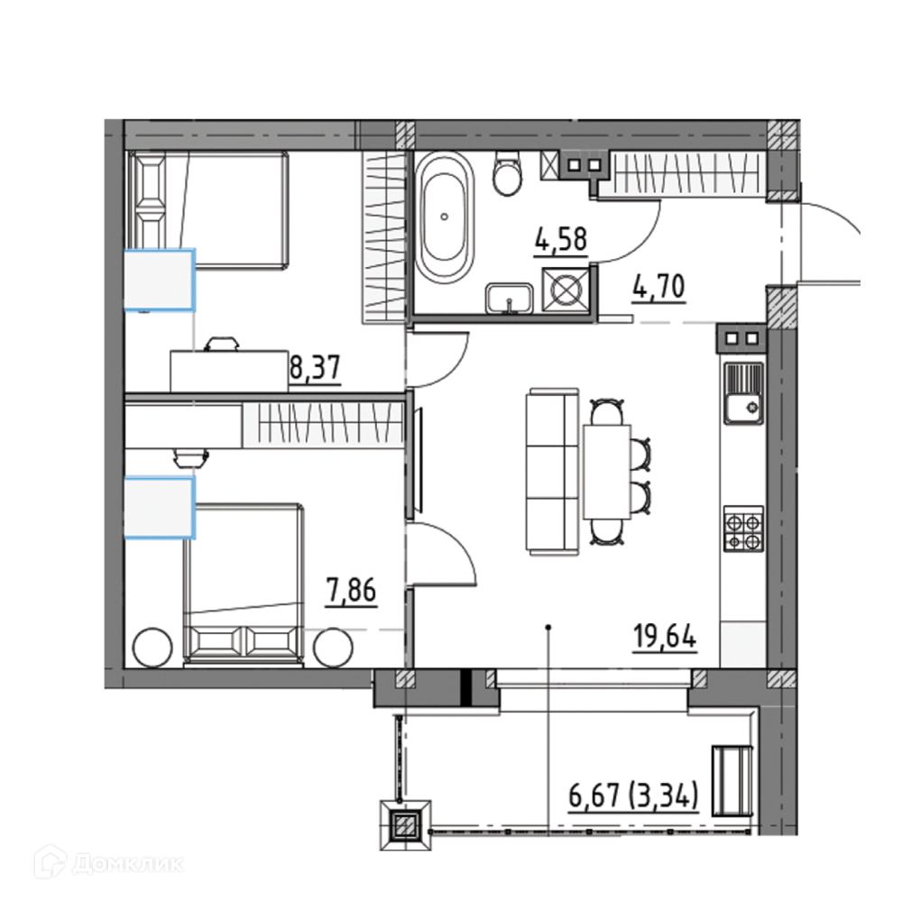 Купить 2-комнатную квартиру, 49.1 м² в ЖК Микрорайон Хрустальный Парк  Датский Квартал по адресу Иркутский район, Ушаковское муниципальное  образование, деревня Новолисиха, посёлок Парковый, микрорайон Хрустальный  Парк, недорого – Домклик