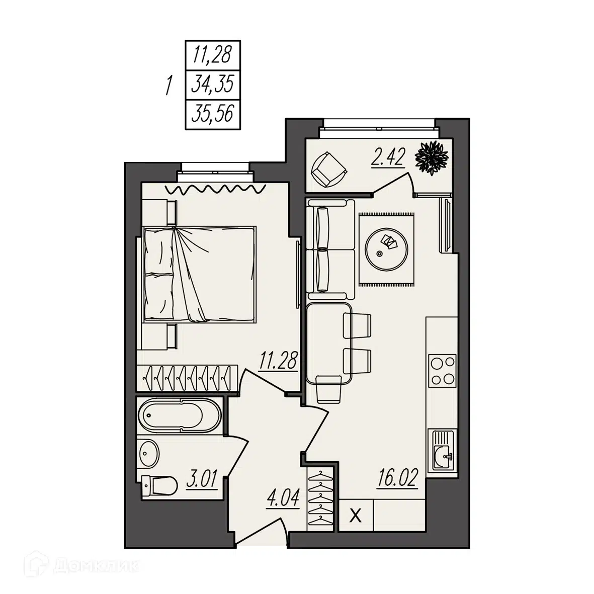 Купить 1-комнатную квартиру, 35.56 м² в ЖК БЕРЕГ ВОЛГИ по адресу Волгоград,  улица Степана Разина, 27/1, недорого – Домклик