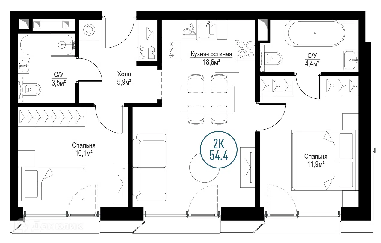 Купить 2-комнатную квартиру, 53.8 м² в ЖК Метрополия по адресу Москва,  Волгоградский проспект, 32/3к4, метро недорого – Домклик