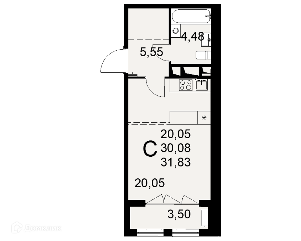 Купить 1-комнатную квартиру, 31.83 м² в ЖК Овация по адресу Тула, улица  Фёдора Смирнова, 2, недорого – Домклик