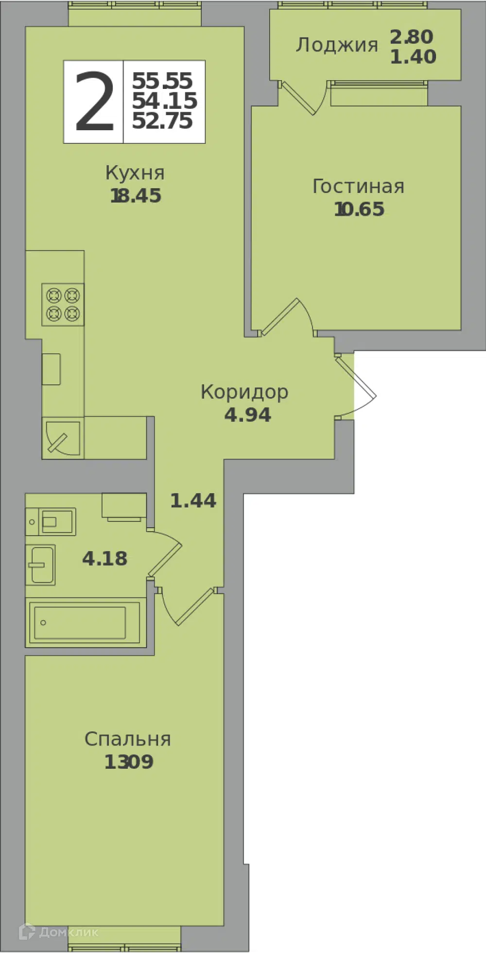 Купить 2-комнатную квартиру, 55.55 м² в ЖК Жилой комплекс Родина по адресу  Калининград, Коммунистическая улица, 26, недорого – Домклик