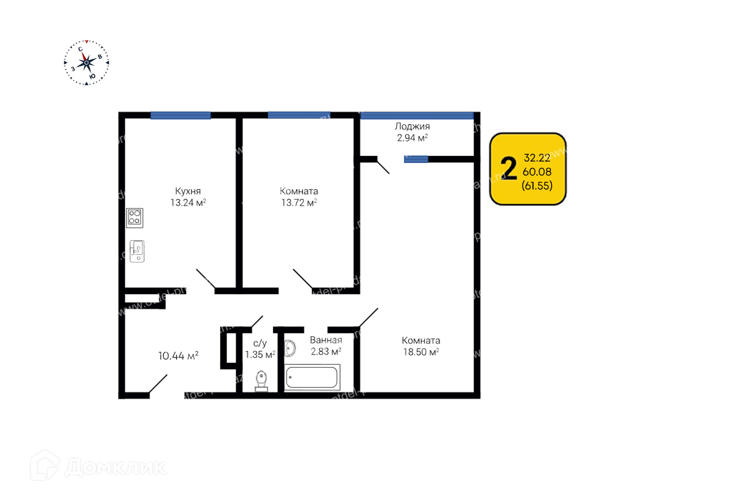 Купить 2-комнатную квартиру, 61.55 м² в ЖКАлые паруса по адресу Воронеж,  улица МОПРа, 3, недорого – Домклик