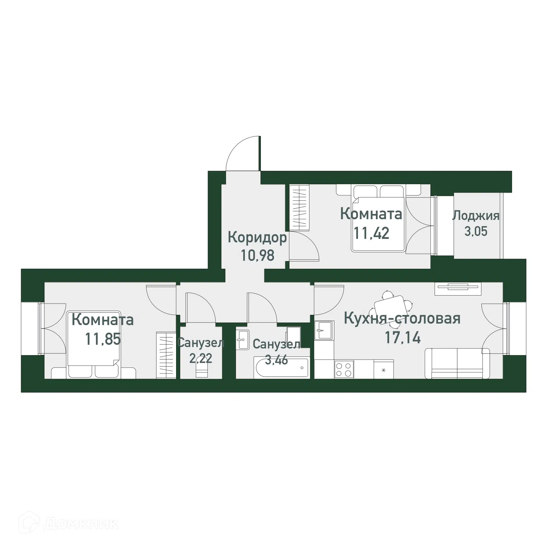 Купить 2-комнатную квартиру, 54.67 м² в ЖК ТВОЯ ПРИВИЛЕГИЯ по адресу  Свердловская область, Екатеринбург, улица Амундсена, недорого – Домклик