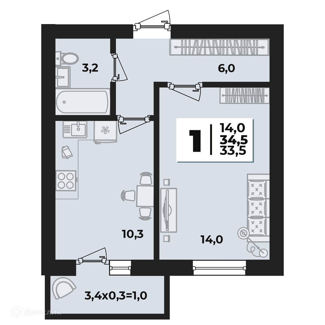 Купить 1-комнатную квартиру, 34.5 м² в ЖК Дарград по адресу Республика  Адыгея, Тахтамукайский район, Яблоновское городское поселение, посёлок  городского типа Яблоновский, улица Тургеневское Шоссе, 33/1к33, недорого –  Домклик