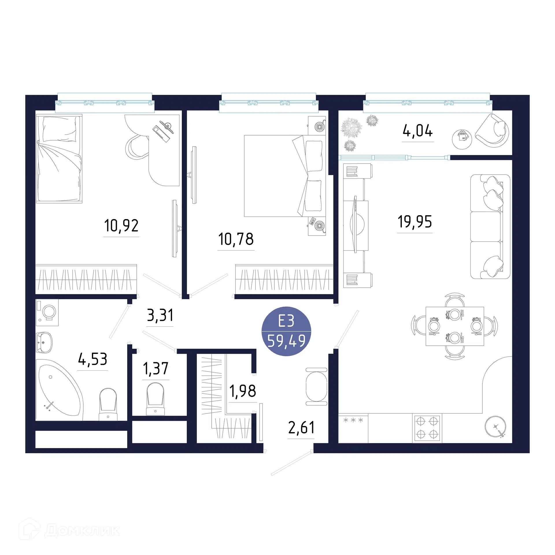 Купить 2-комнатную квартиру, 59.49 м² в ЖК Надежный на Пролетарке по адресу  Тула, улица Щегловская Засека, 4, недорого – Домклик