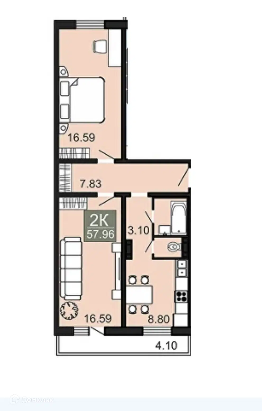 Купить 2-комнатную квартиру, 57.96 м² в ЖК Дом в 6 мкр по пр Фадеева по  адресу Забайкальский край, Чита, недорого – Домклик