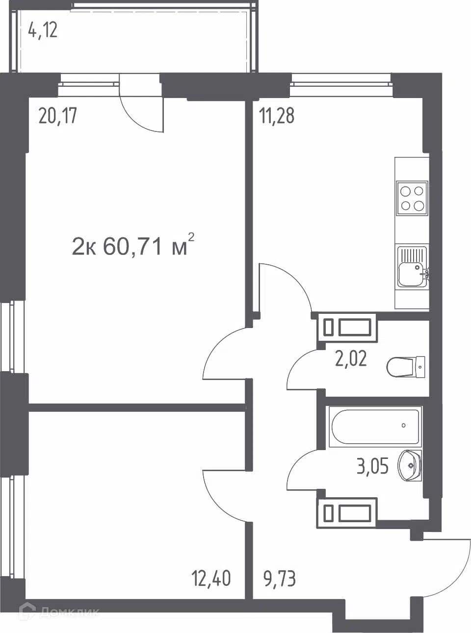 Купить 2-комнатную квартиру, 58.65 м² в ЖК ВИДНЫЙ по адресу Челябинск,  улица 250-летия Челябинска, 27, недорого – Домклик