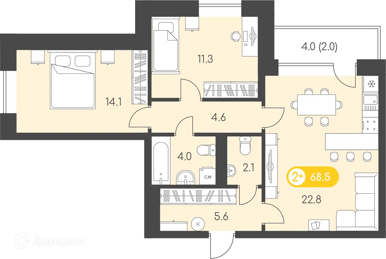 Купить 2-комнатную квартиру, 68.5 м² в ЖК Новый восход по адресу Удмуртская  Республика, Ижевск, Воткинское шоссе, 15, недорого – Домклик