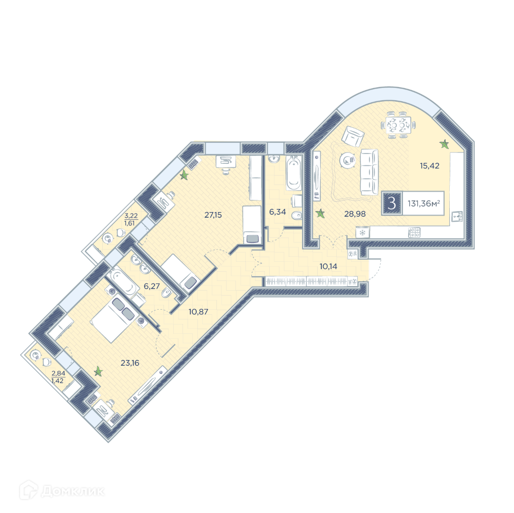 Купить 3-комнатную квартиру, 131.36 м² в ЖК Преображенский по адресу  Красноярск, Преображенский микрорайон, недорого – Домклик