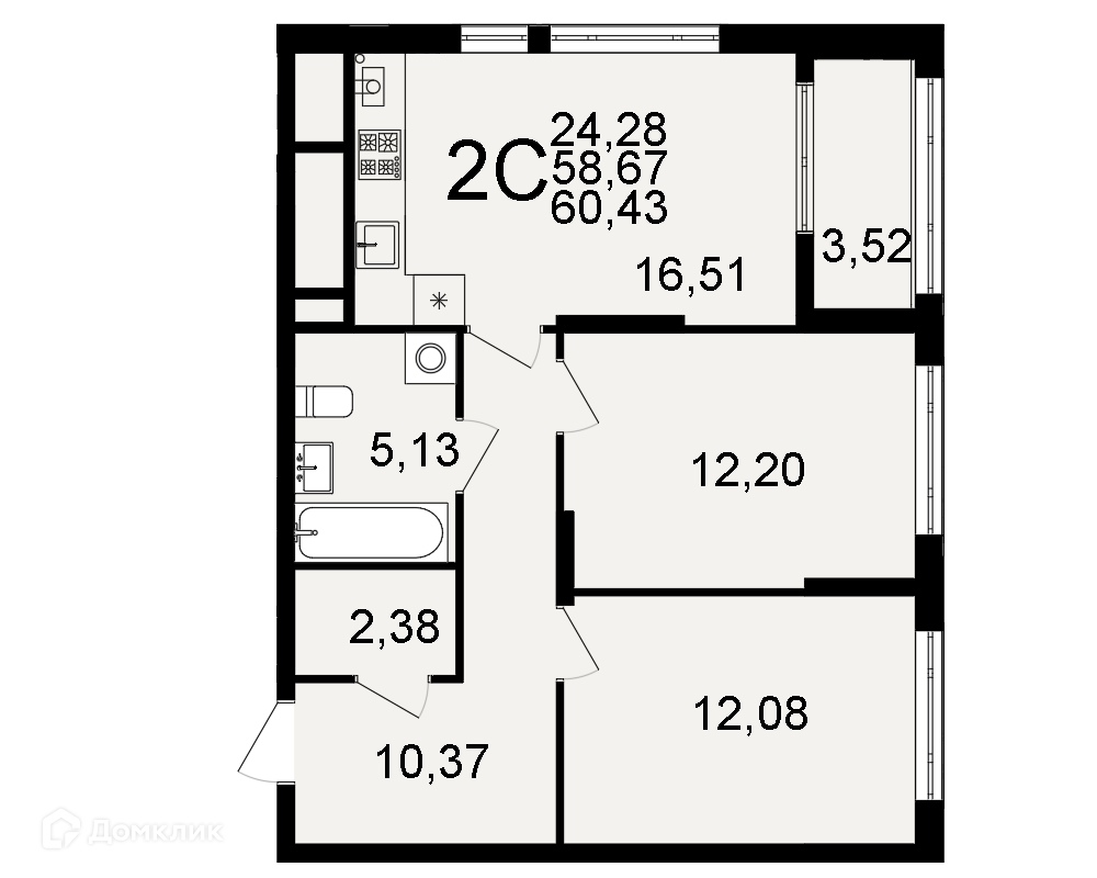 Купить 2-комнатную квартиру, 60.43 м² в ЖК Открытие по адресу Рязань,  Льговская улица, недорого – Домклик