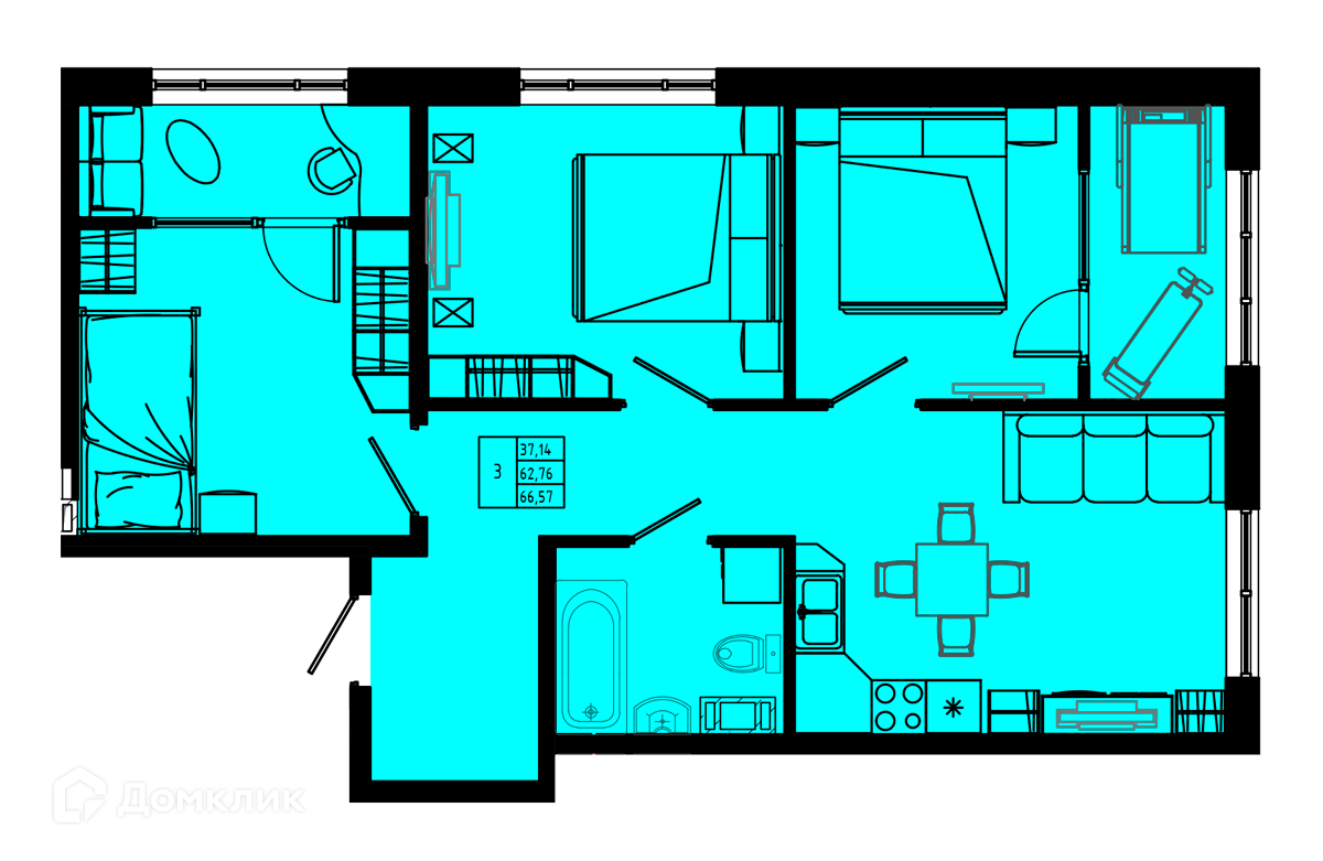 Купить 3-комнатную квартиру, 66.57 м² в ЖК Pixel (Пиксель) по адресу  Ленинградская область, Гатчинский район, Коммунар, Железнодорожная улица,  38, недорого – Домклик