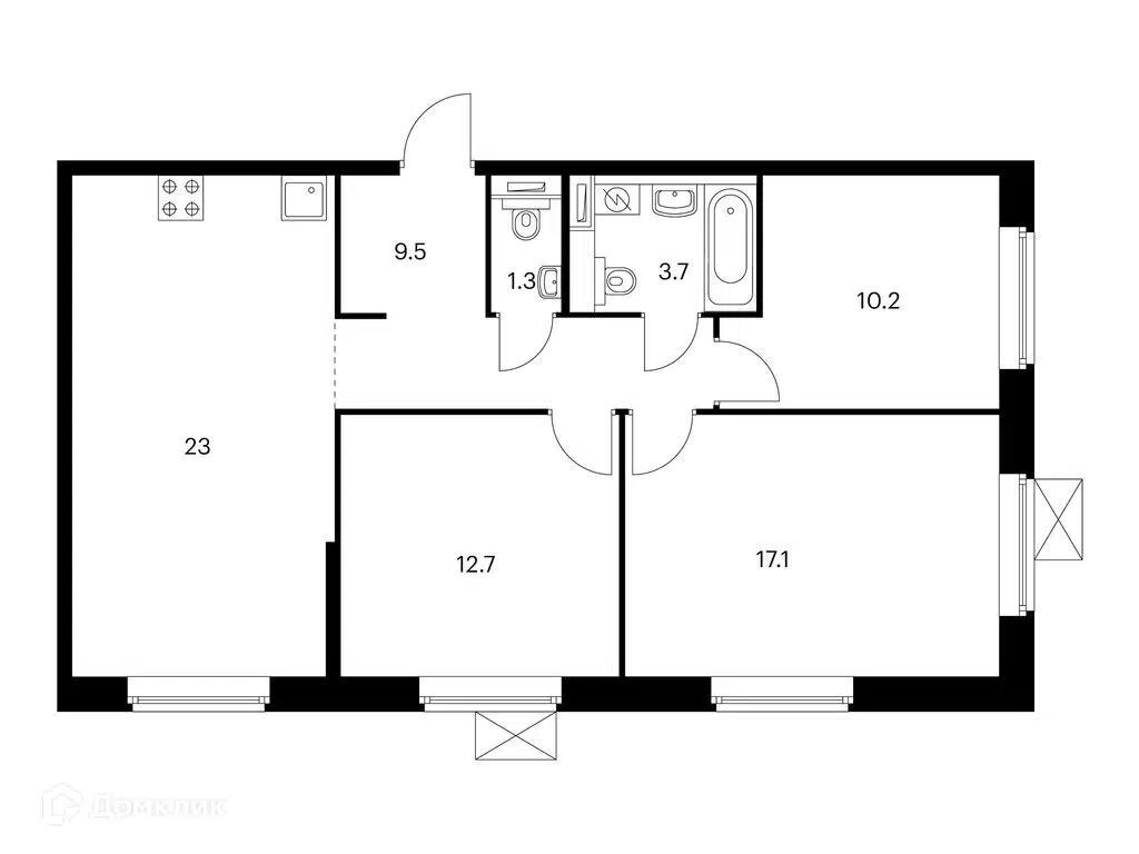 Купить 3-комнатную квартиру, 77.5 м² в ЖК Уюн парк по адресу Сахалинская  область, Южно-Сахалинск, улица имени Владимира Жириновского, 1, недорого –  Домклик