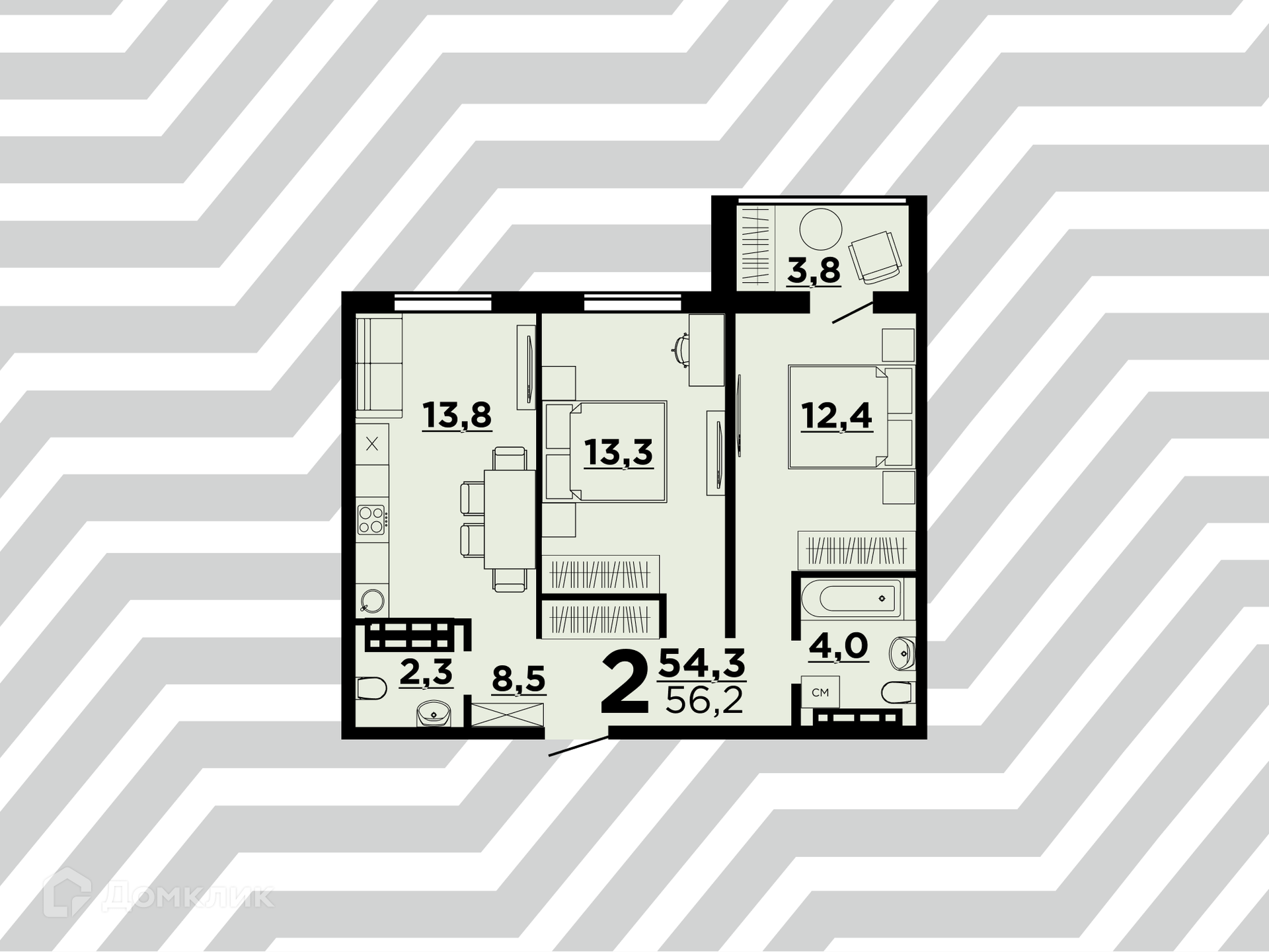 Купить 2-комнатную квартиру, 56.2 м² в ЖК Квартал по адресу Волгоград,  Дзержинский район, район Семь Ветров, улица Константина Симонова, 2,  недорого – Домклик