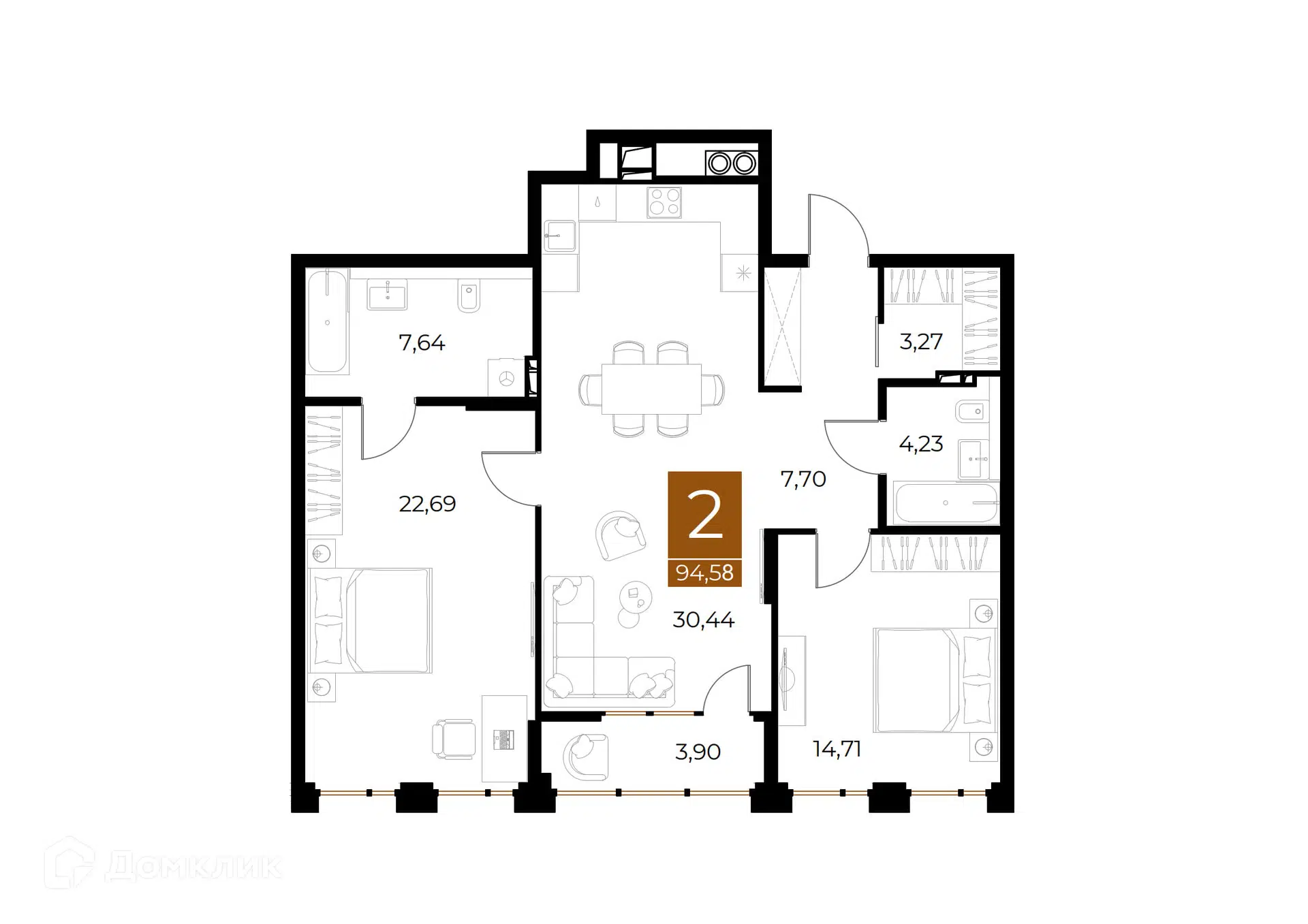 Купить 2-комнатную квартиру, 94.58 м² в ЖК МЕДНЫЙ по адресу Рязань,  Центральный район, жилой комплекс Медный, недорого – Домклик