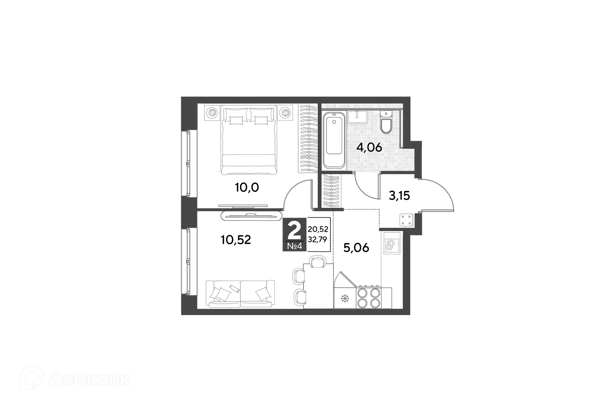 Купить 2-комнатную квартиру, 32.79 м² в ЖК Космопарк по адресу Калуга,  улица Болдина, 22, недорого – Домклик