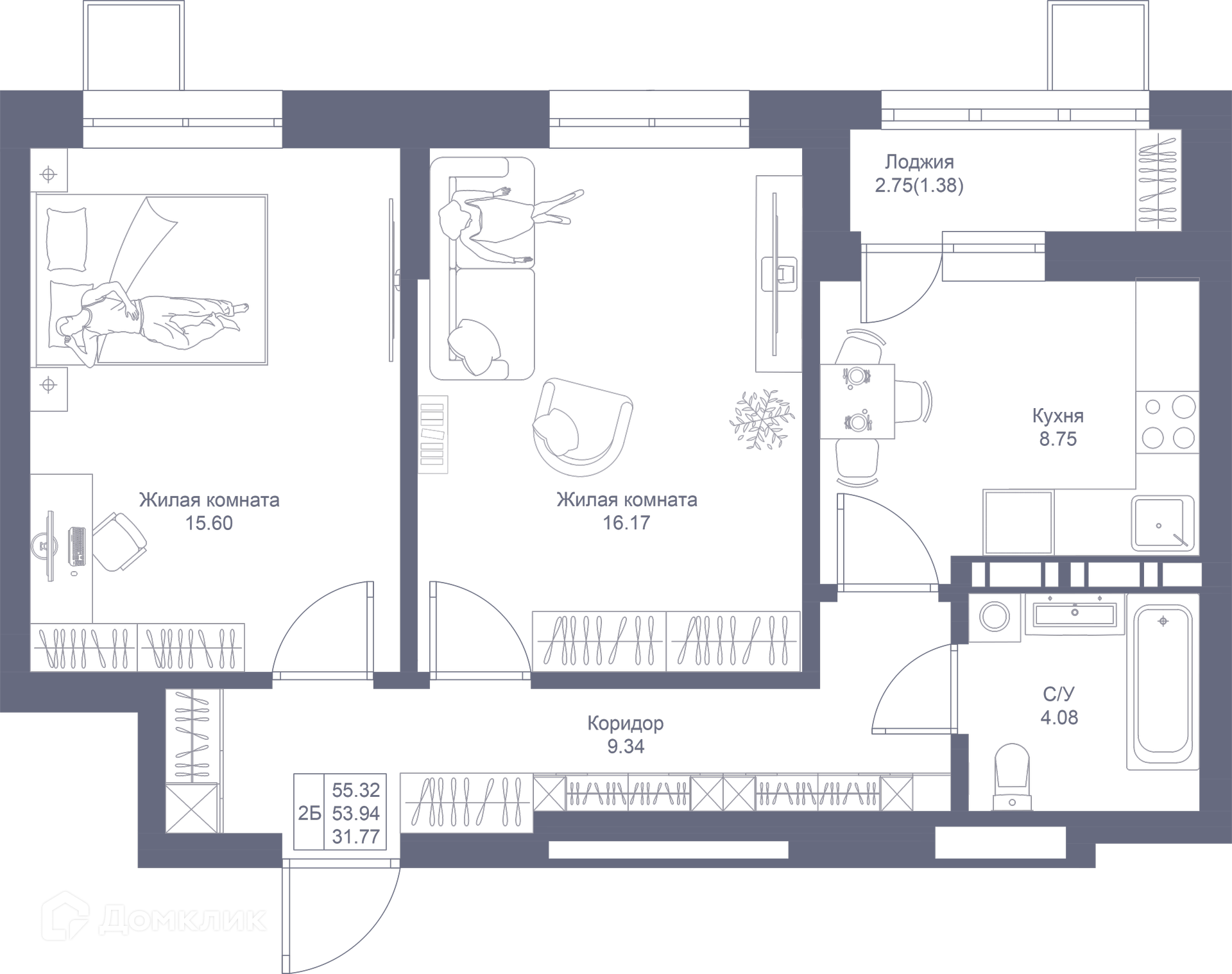 Купить 2-комнатную квартиру, 55.32 м² в ЖК Мой Ритм по адресу Республика  Татарстан, Казань, жилой комплекс Мой Ритм, недорого – Домклик