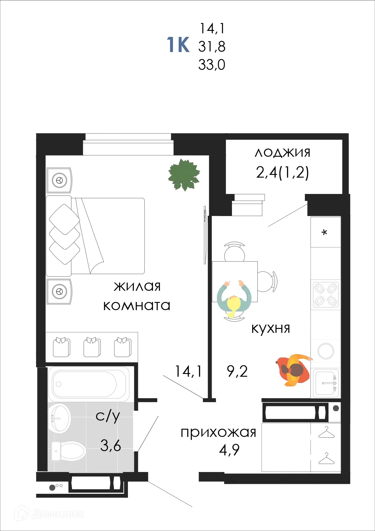 Купить 1-комнатную квартиру, 33 м² в ЖК ЖД ПЯТНИЦА по адресу Пермь,  Кузнецкая улица, 43В, недорого – Домклик