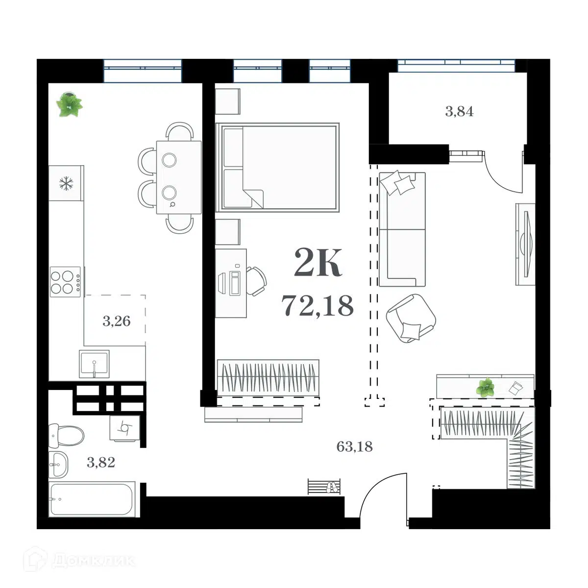 Купить 2-комнатную квартиру, 72.18 м² в ЖК Амурский по адресу Приморский  край, Владивосток, улица Леонова, 54, недорого – Домклик