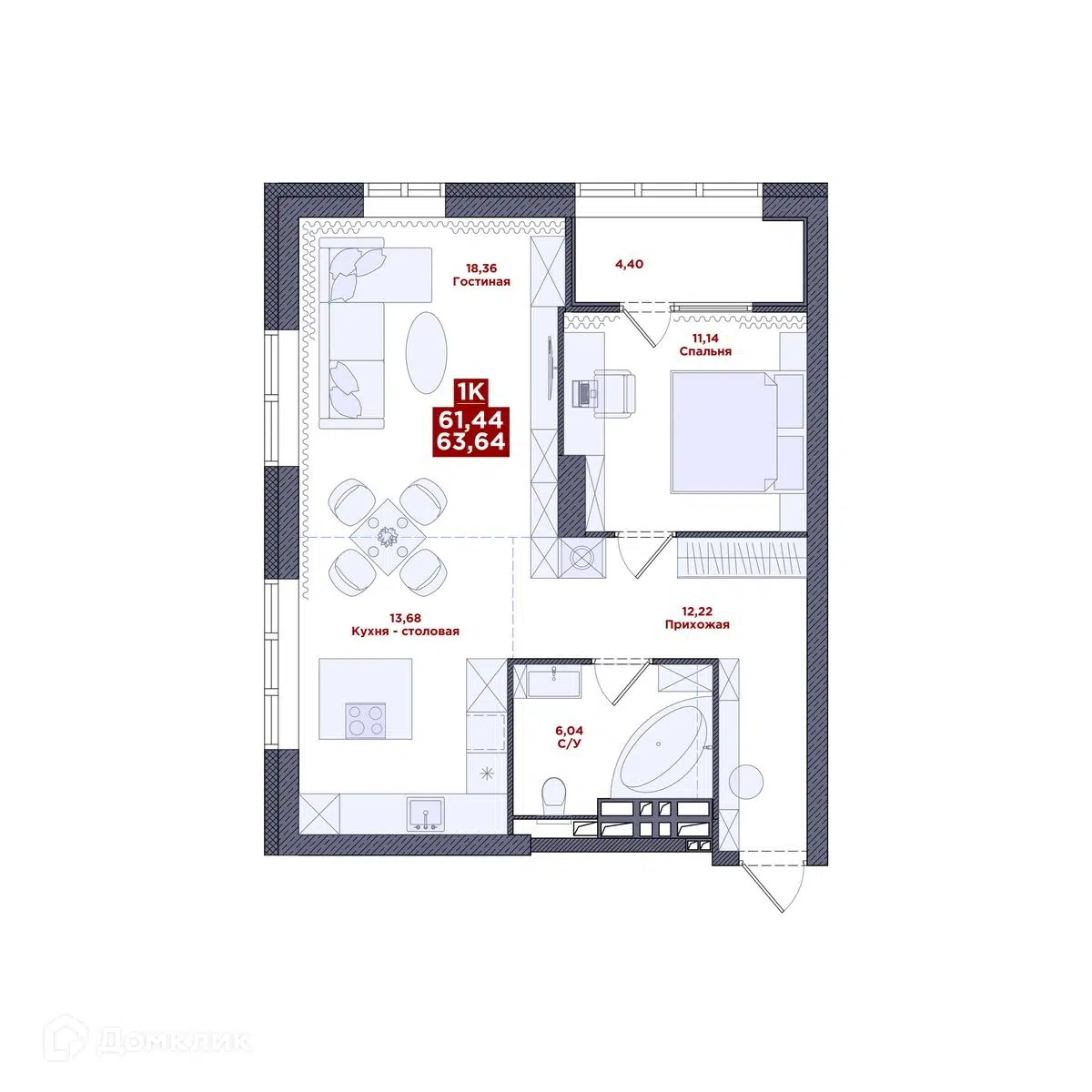 Купить 1-комнатную квартиру, 63.64 м² в ЖК Маклей (Maclay) по адресу  Приморский край, Владивосток, улица Мыс Кунгасный, 1А, недорого – Домклик