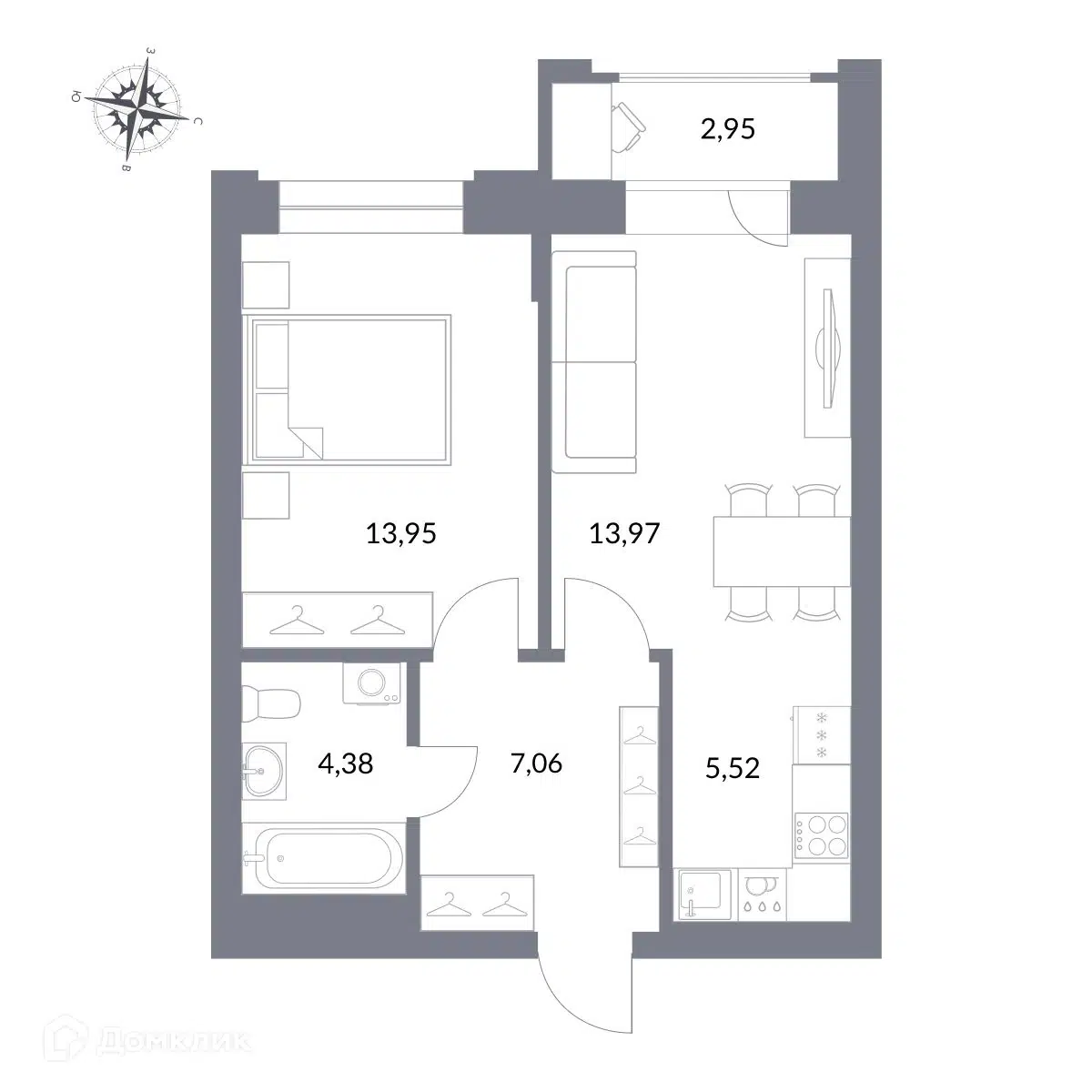 Купить 2-комнатную квартиру, 47.83 м² в ЖК Дом Державина 50 по адресу  Новосибирск, улица Державина, 50, метро , , недорого – Домклик