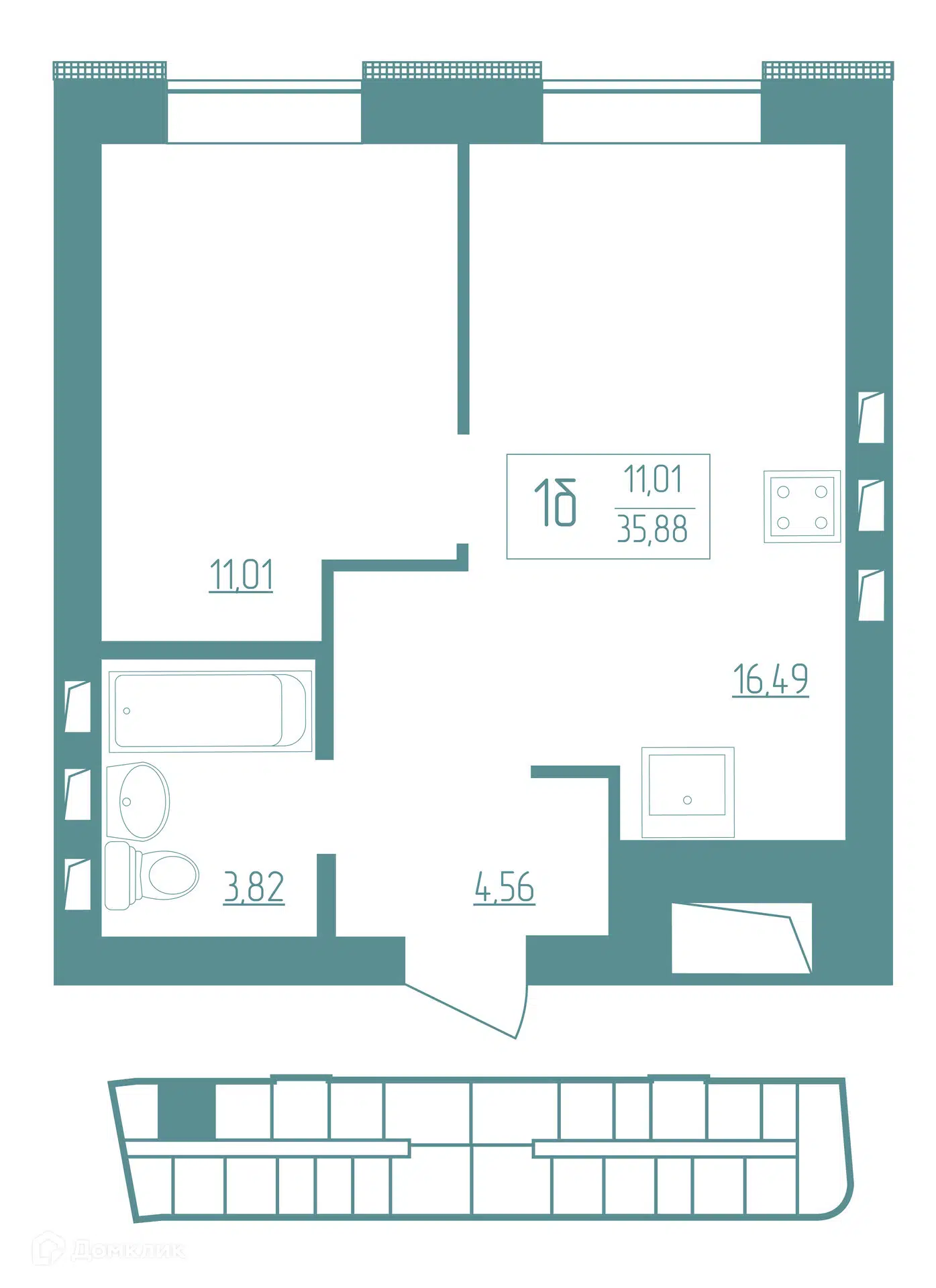 Купить 1-комнатную квартиру, 35.88 м² в ЖК Vera (Вера) по адресу Республика  Мордовия, Саранск, Дальняя улица, 2А, недорого – Домклик