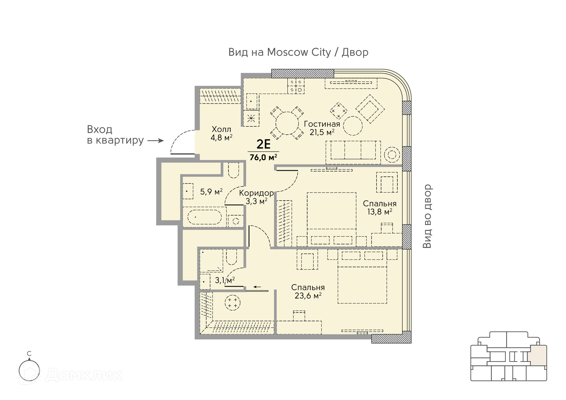 Купить 2-комнатную квартиру, 76 м² в ЖК Stories на Мосфильмовской по адресу  Москва, улица Лобачевского, 124к3А, метро недорого – Домклик