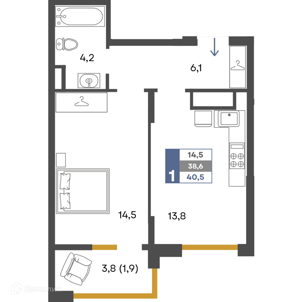 Купить 1-комнатную квартиру, 40.5 м² в ЖК Предгорье по адресу Республика  Крым, Симферопольский район, Добровское сельское поселение, село  Перевальное, ЖК Предгорье, недорого – Домклик