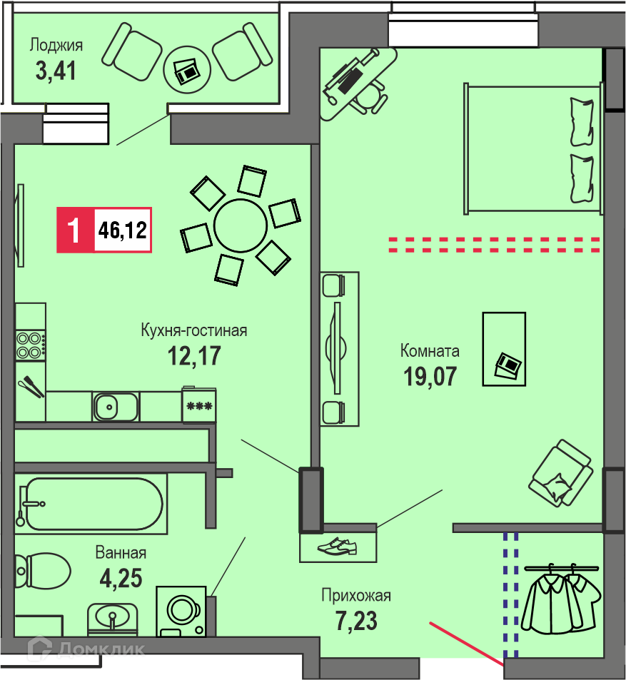 Купить 1-комнатную квартиру, 46.12 м² в ЖК ДОМ «ДИАДЕМА» по адресу Тверь,  Оснабрюкская улица, 25, недорого – Домклик