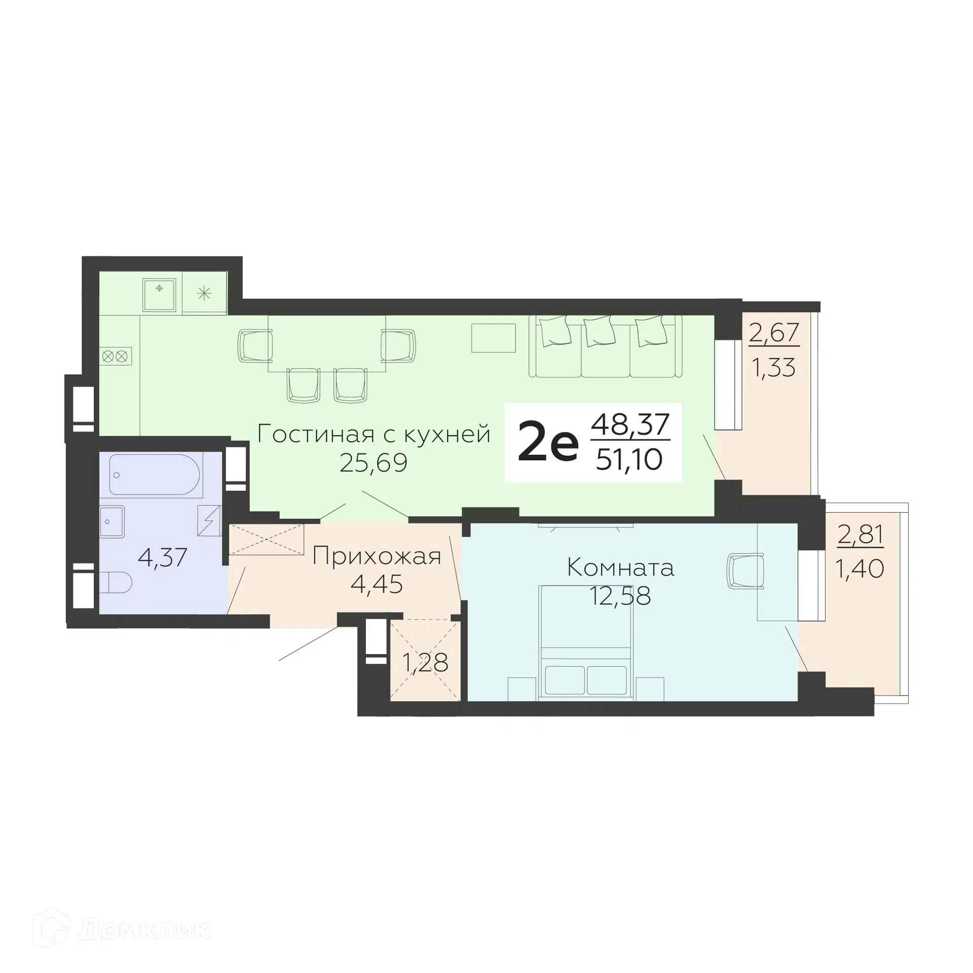 Купить 2-комнатную квартиру, 51.1 м² в ЖК Молодежный по адресу Воронеж,  микрорайон Шилово, улица Теплоэнергетиков, 15Б, недорого – Домклик