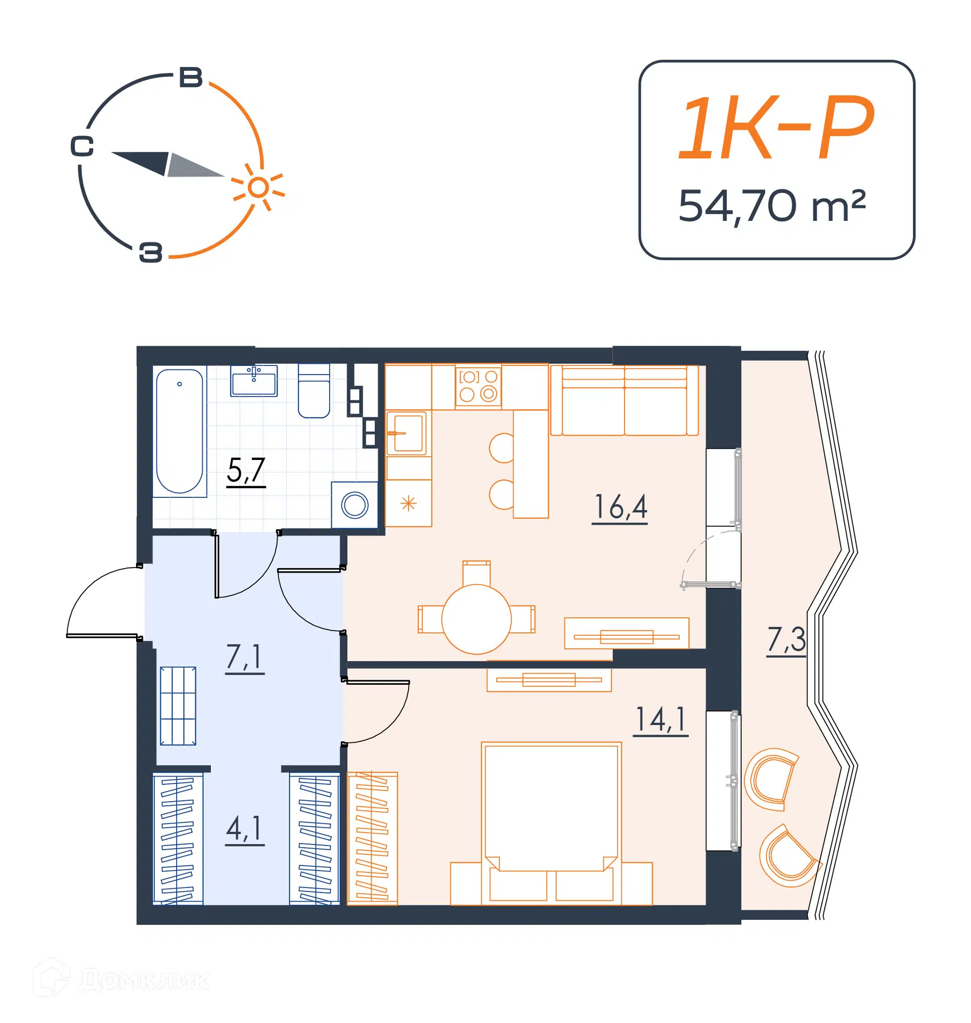 Купить 1-комнатную квартиру, 53.5 м² в ЖК Архитектон. Декабристов,20 по  адресу Свердловская область, Екатеринбург, улица Декабристов, 20А, метро ,  недорого – Домклик