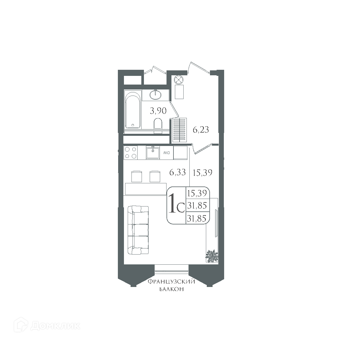 Купить студию, 31.85 м² в ЖК DOLCE VITA по адресу Волгоград, Майкопская  улица, 5Д, недорого – Домклик