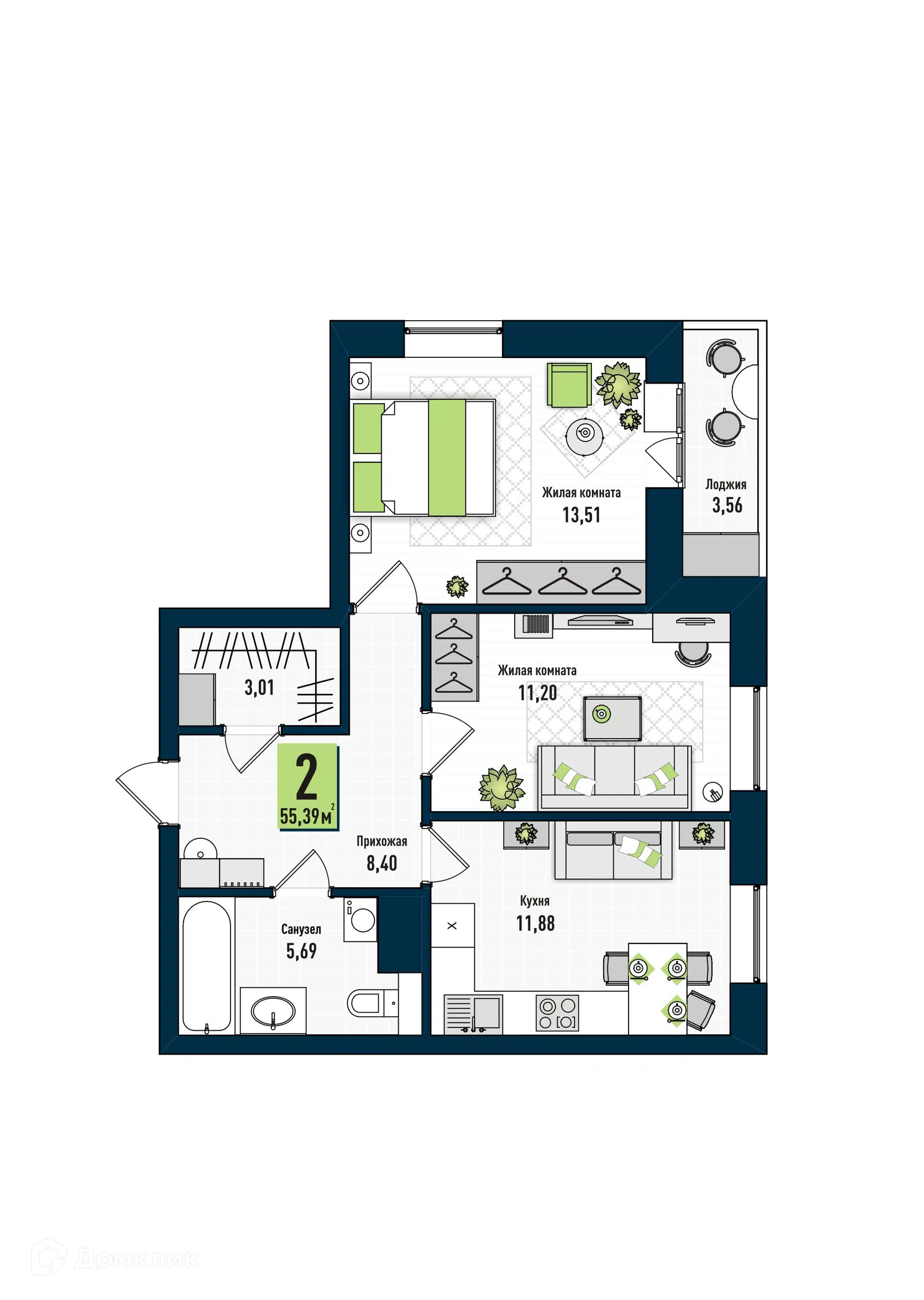 Купить 2-комнатную квартиру, 55.39 м² в ЖК Репинские пруды по адресу Киров,  Первомайский район, улица Володарского, 229, недорого – Домклик