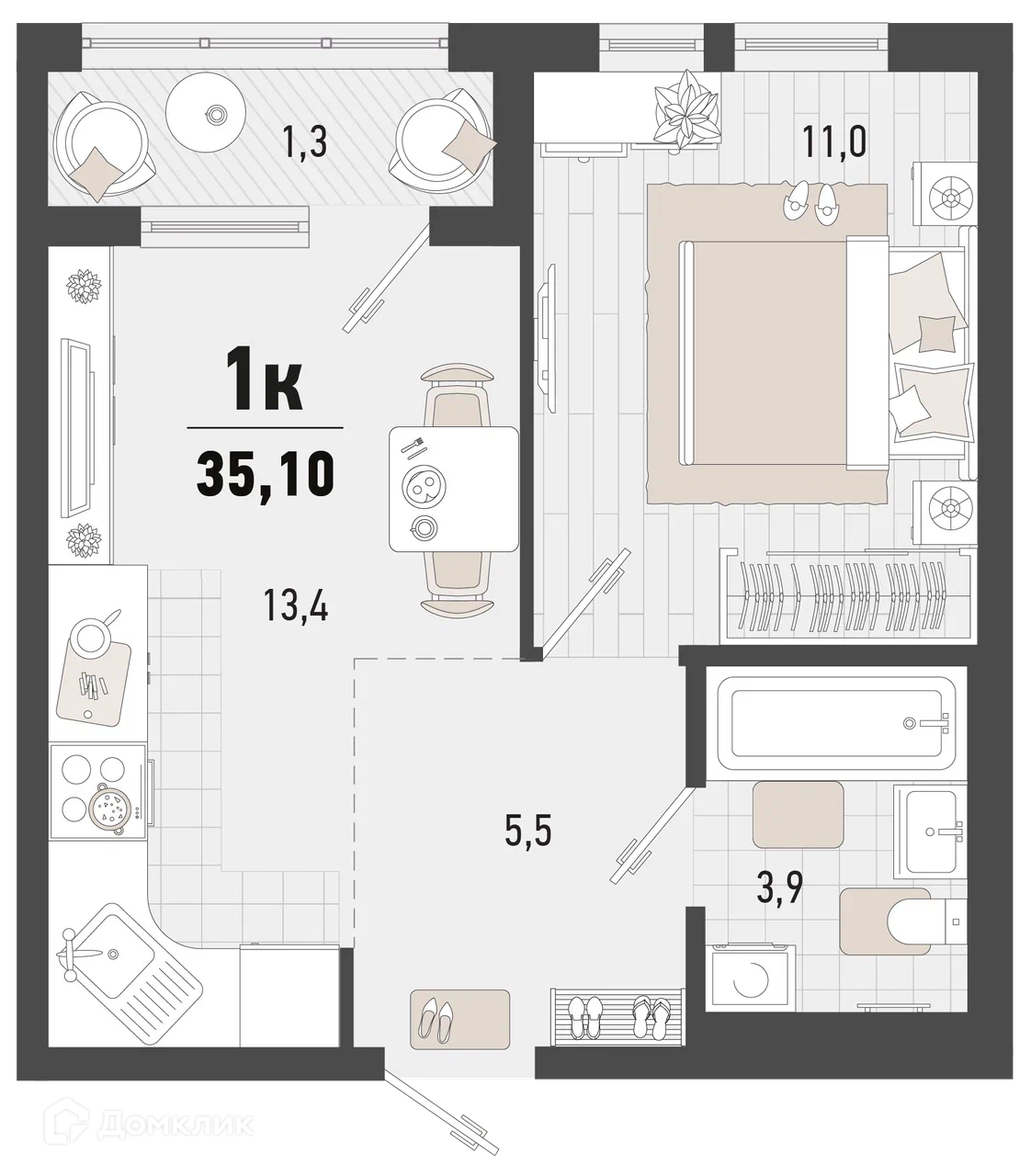 Купить 1-комнатную квартиру, 35.1 м² в ЖК Барса по адресу Краснодарский  край, Новороссийск, жилой комплекс Барса, недорого – Домклик